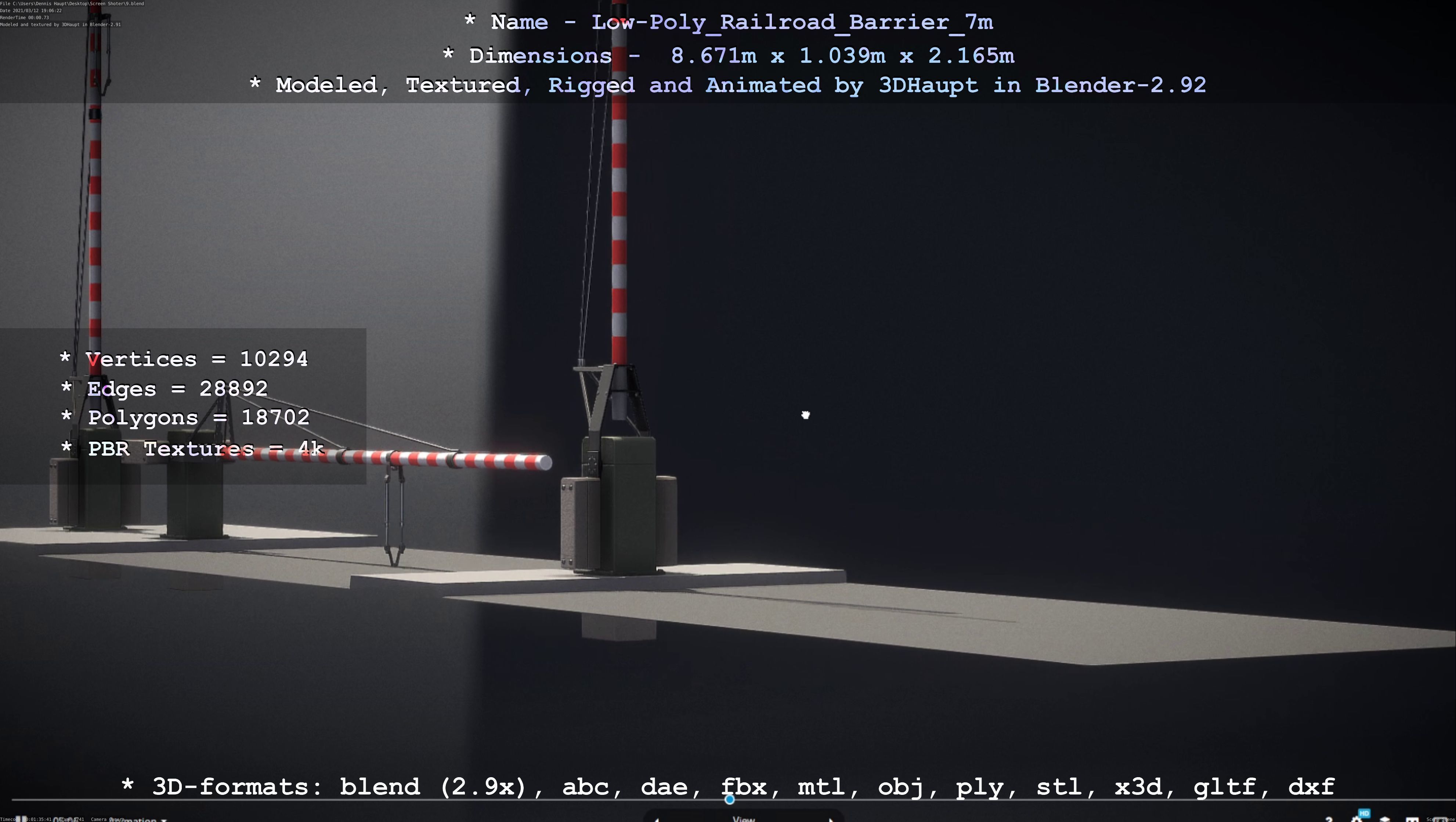 Low-Poly Railroad Barrier 7m Low-poly 3D model_36