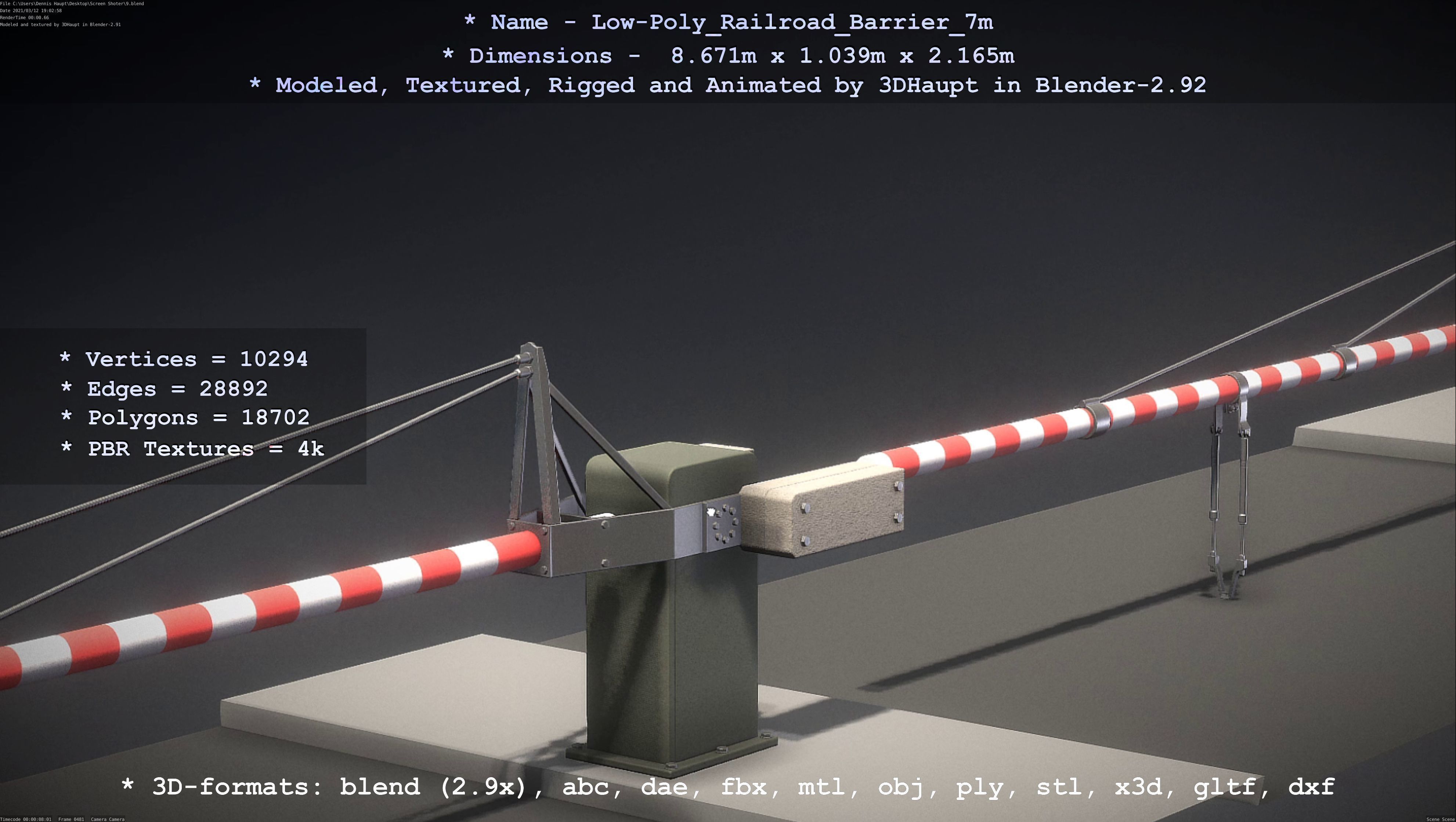 Low-Poly Railroad Barrier 7m Low-poly 3D model_25