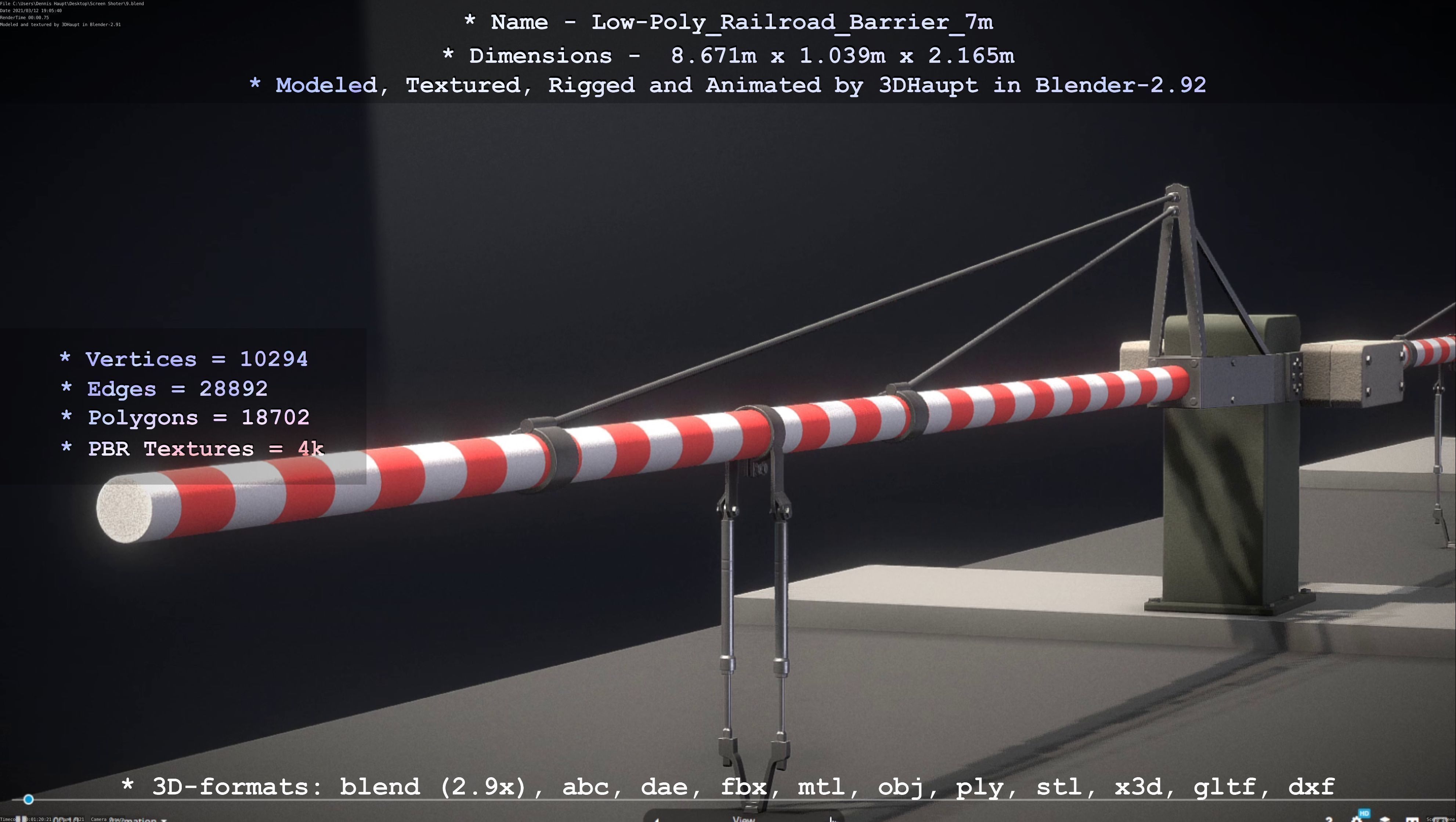 Low-Poly Railroad Barrier 7m Low-poly 3D model_91