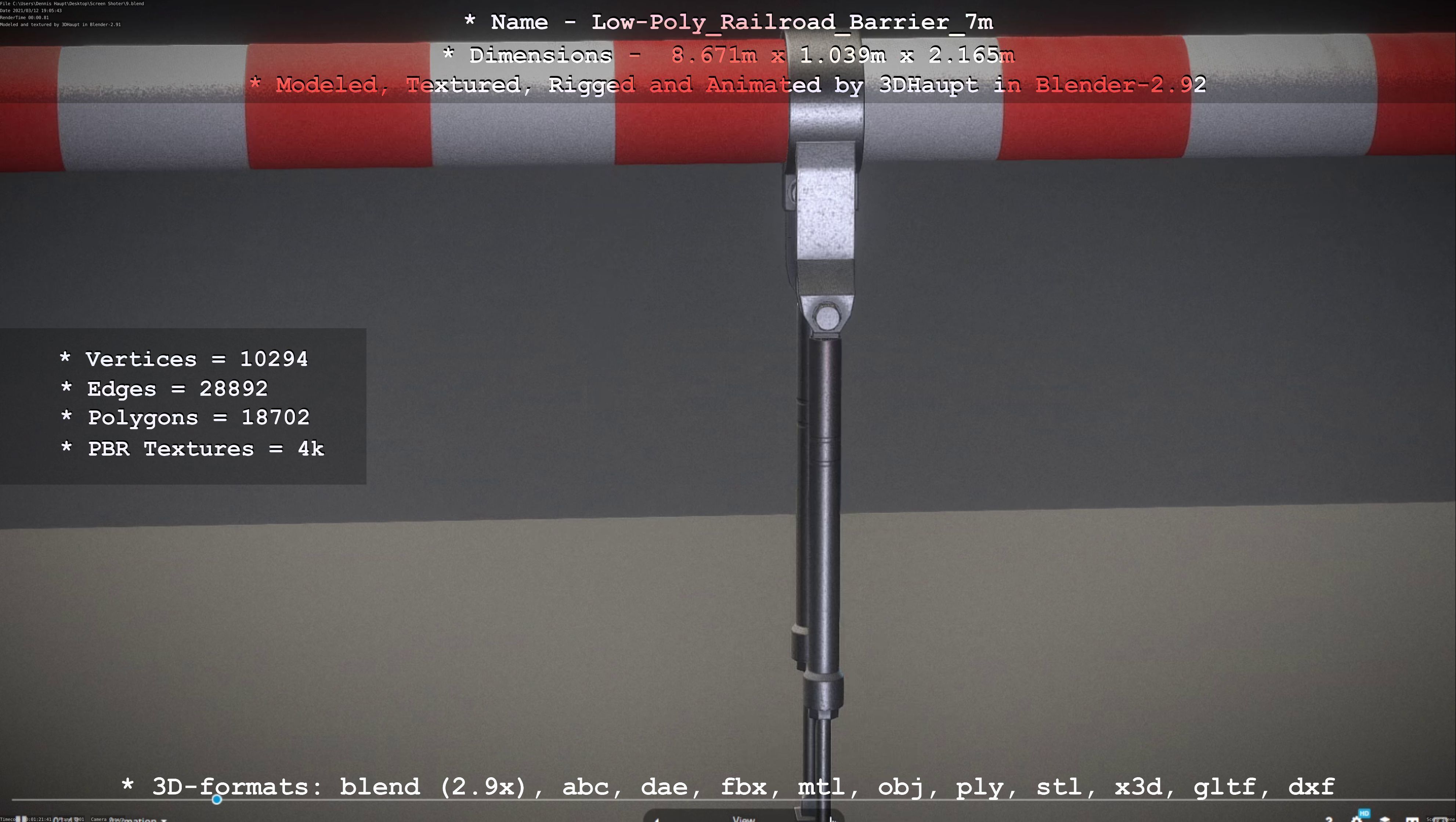 Low-Poly Railroad Barrier 7m Low-poly 3D model_93