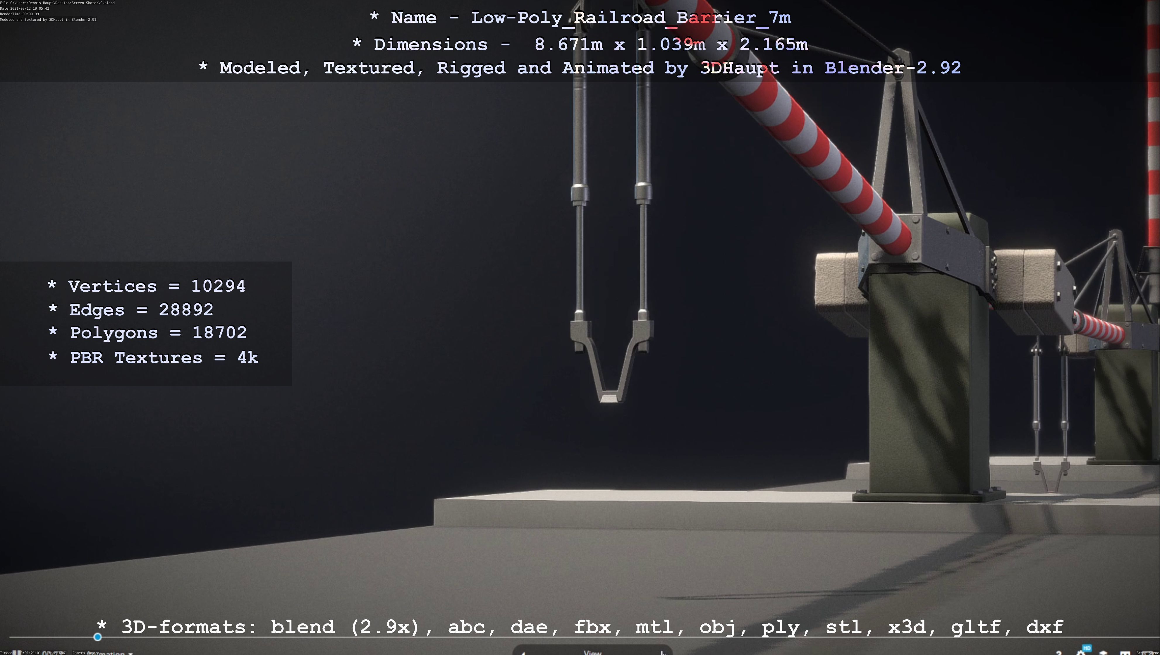 Low-Poly Railroad Barrier 7m Low-poly 3D model_92