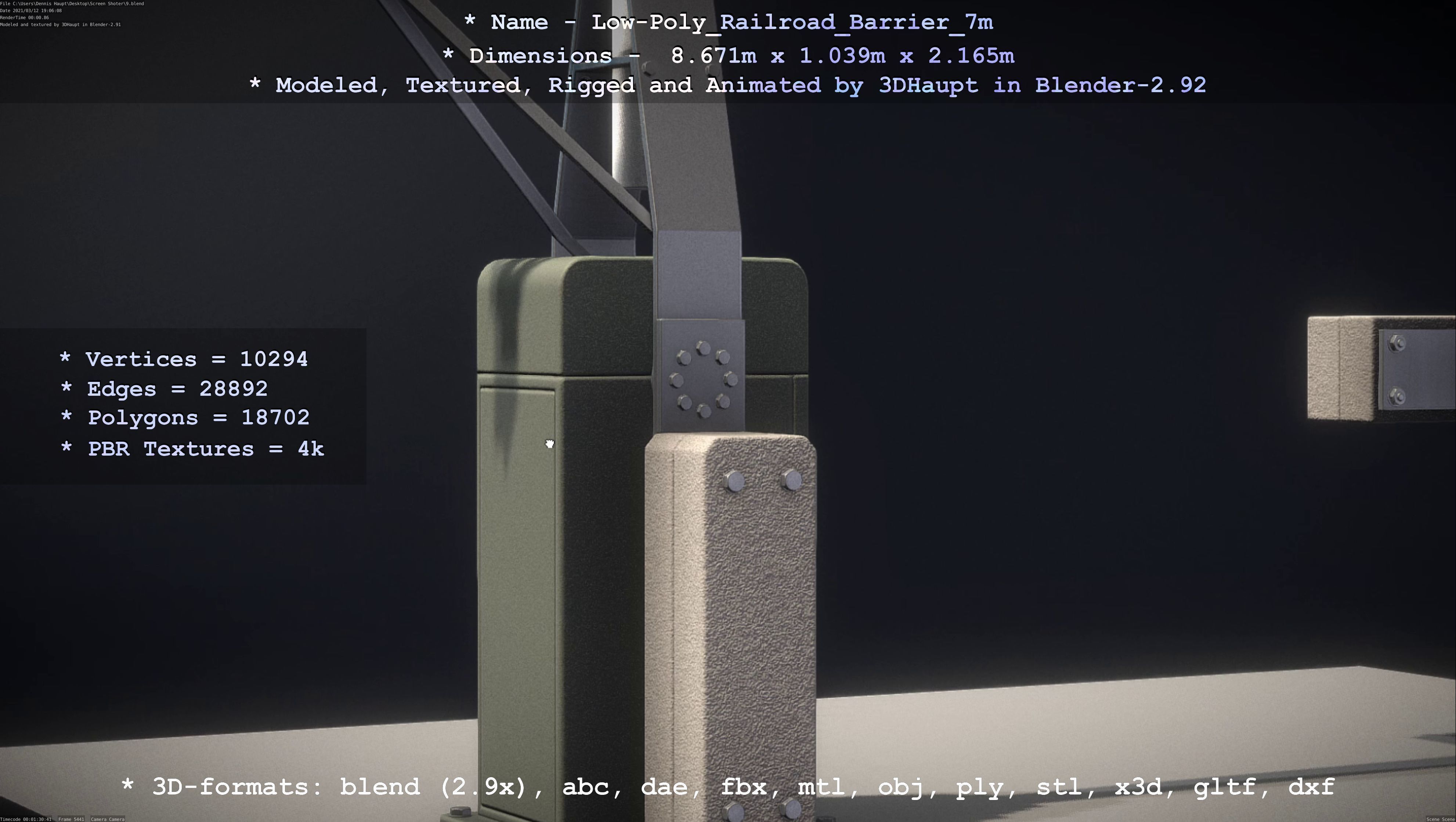 Low-Poly Railroad Barrier 7m Low-poly 3D model_107