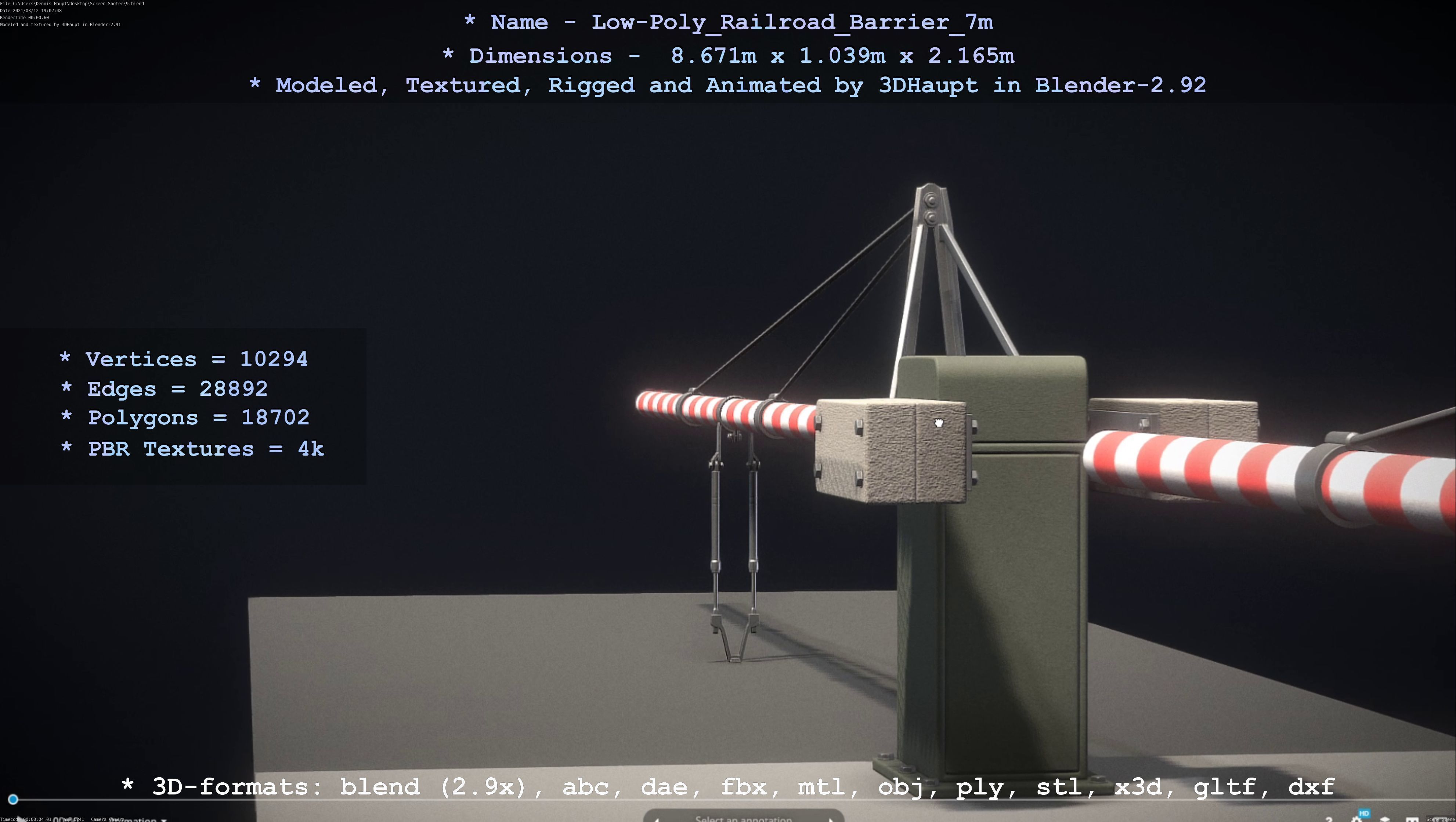 Low-Poly Railroad Barrier 7m Low-poly 3D model_22