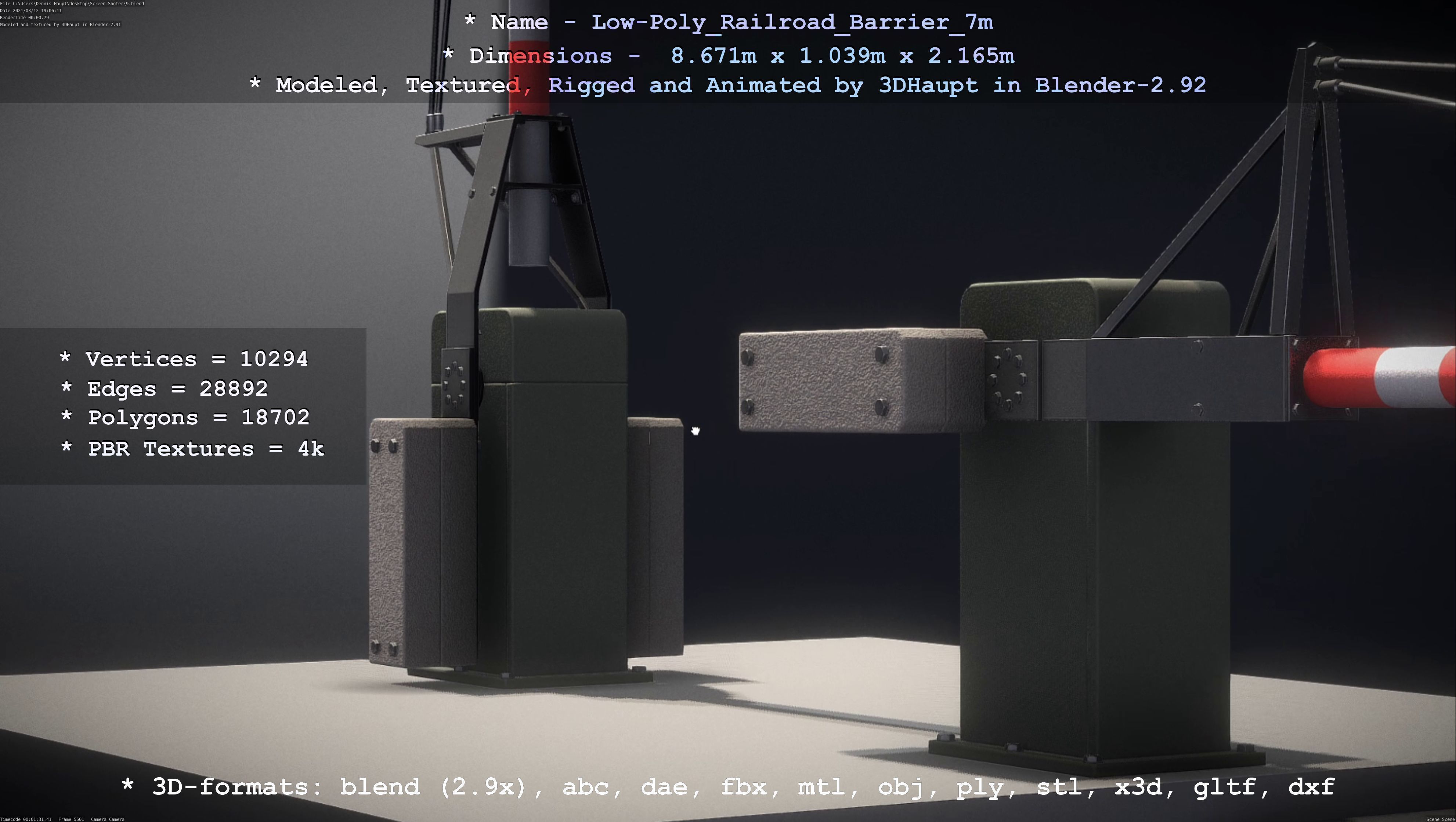 Low-Poly Railroad Barrier 7m Low-poly 3D model_109