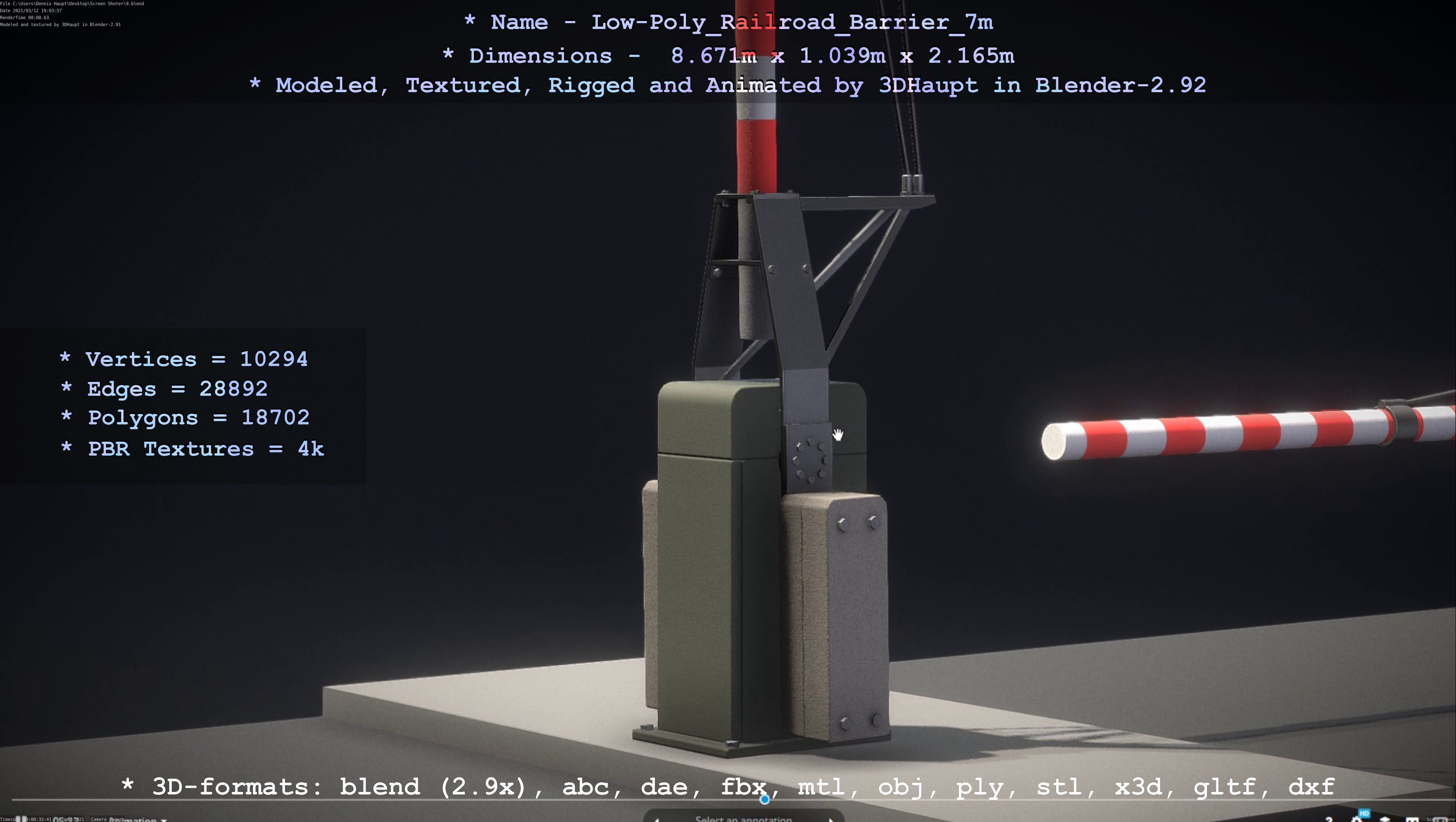 Low-Poly Railroad Barrier 7m Low-poly 3D model_82