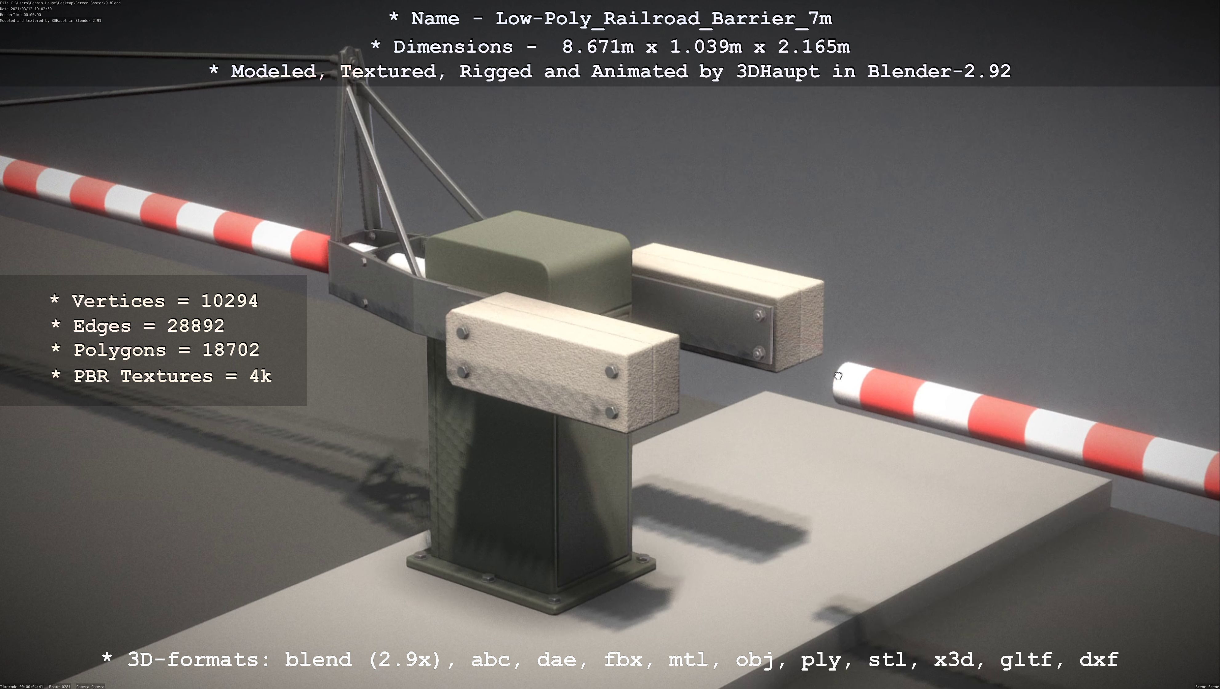 Low-Poly Railroad Barrier 7m Low-poly 3D model_23