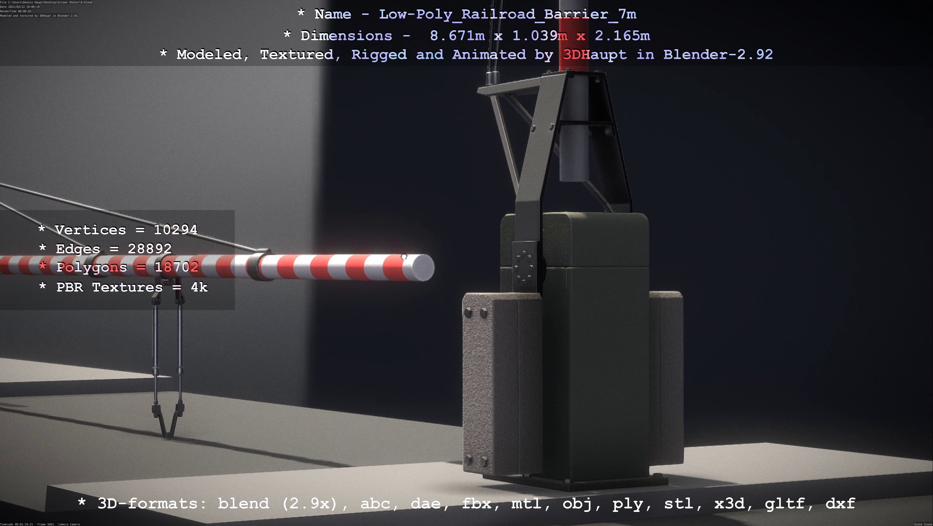 Low-Poly Railroad Barrier 7m Low-poly 3D model_34