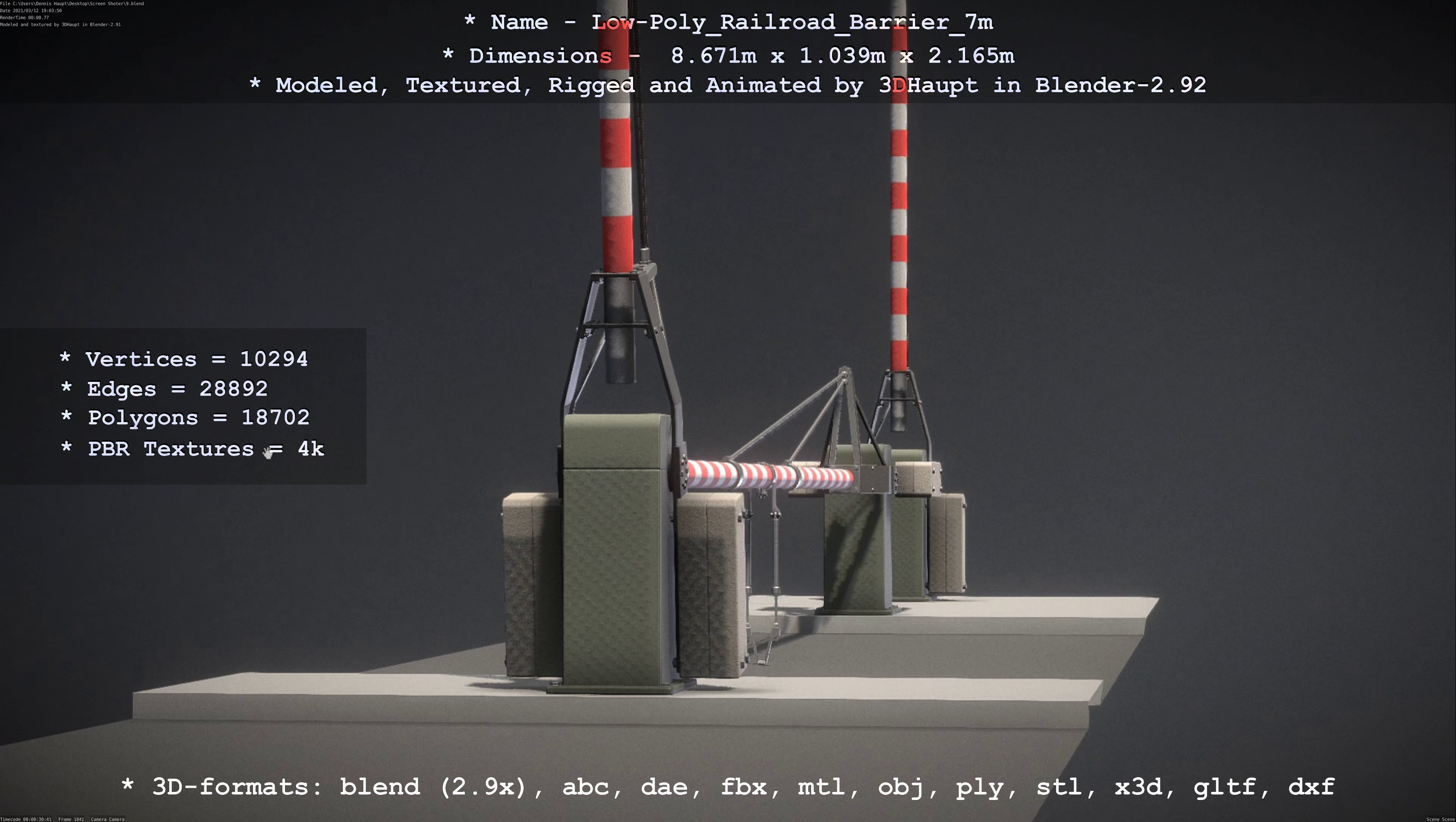 Low-Poly Railroad Barrier 7m Low-poly 3D model_79