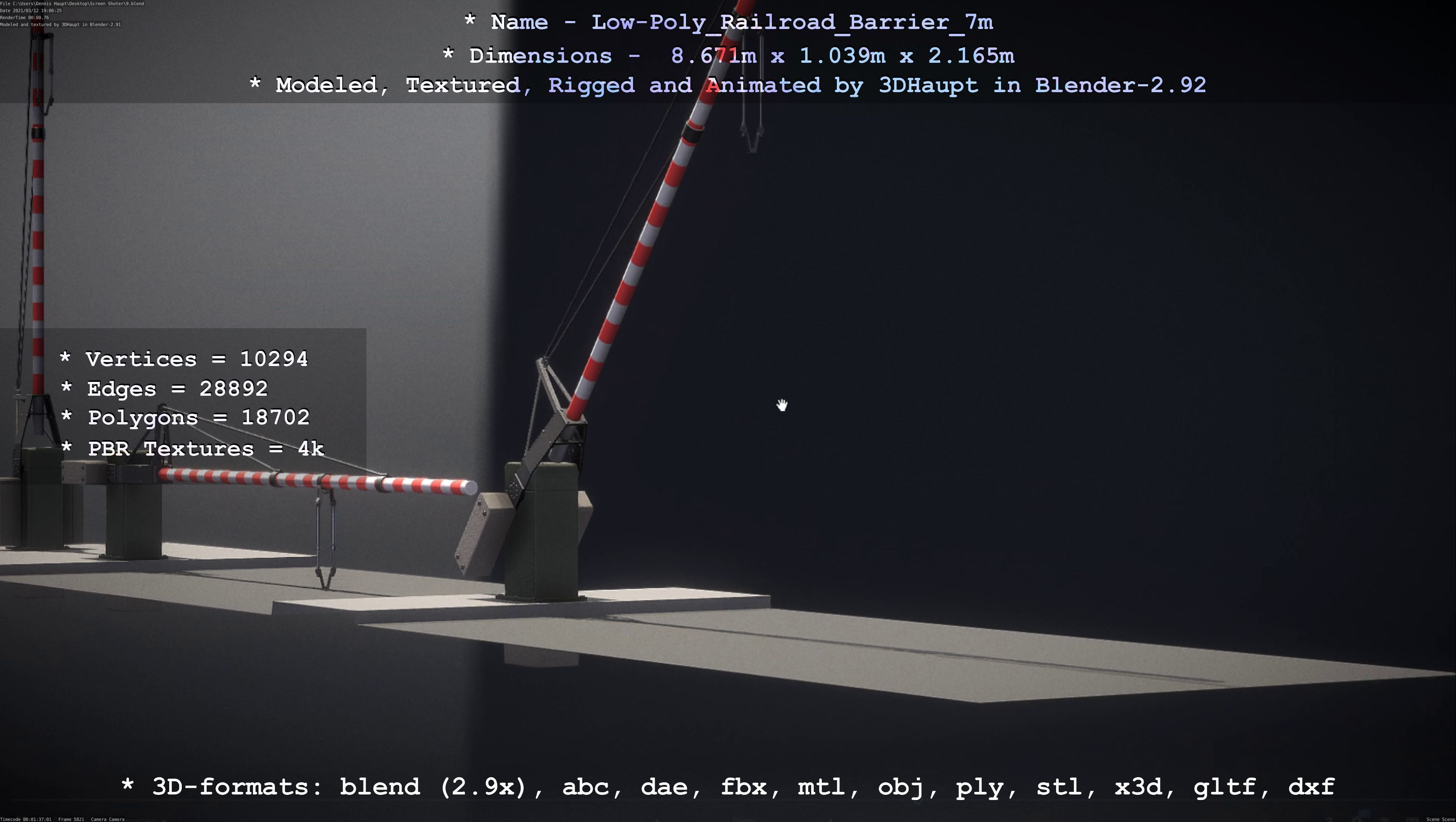 Low-Poly Railroad Barrier 7m Low-poly 3D model_38