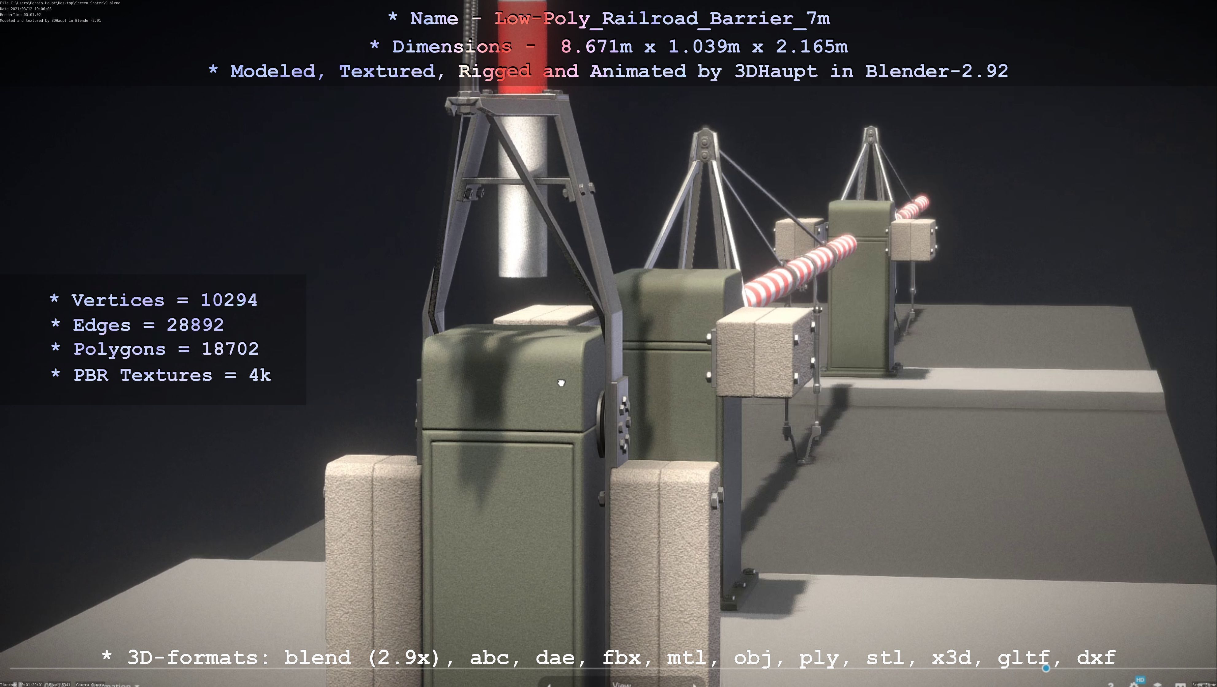 Low-Poly Railroad Barrier 7m Low-poly 3D model_104