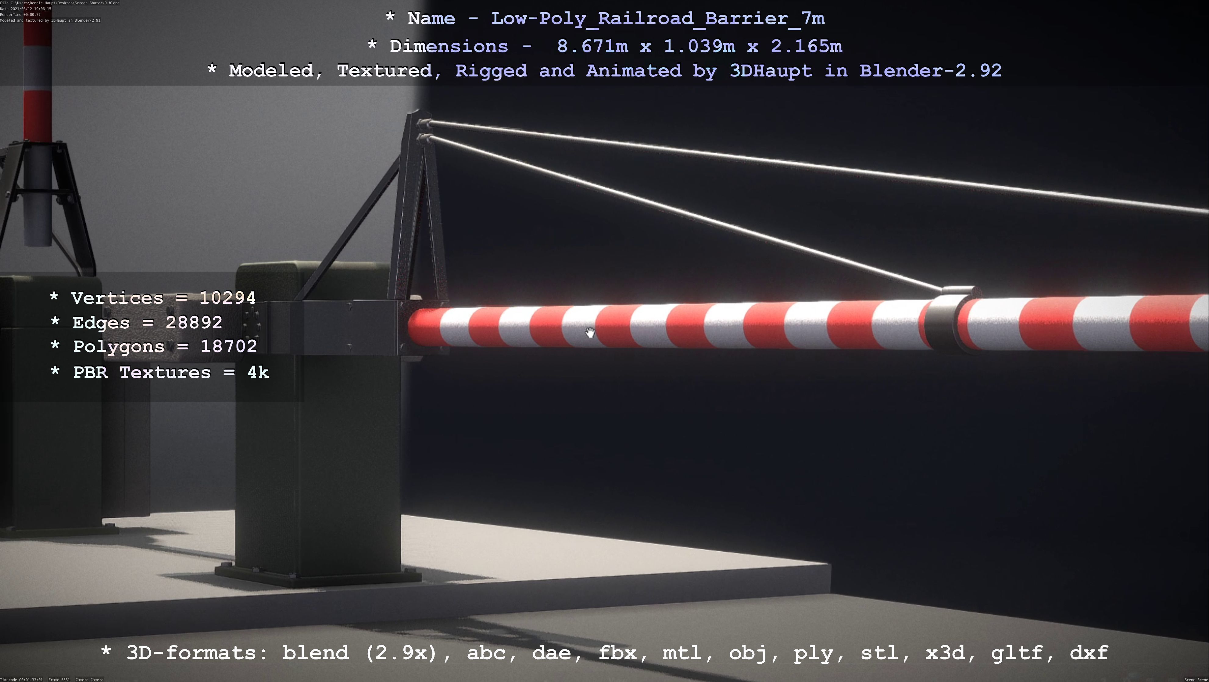 Low-Poly Railroad Barrier 7m Low-poly 3D model_110