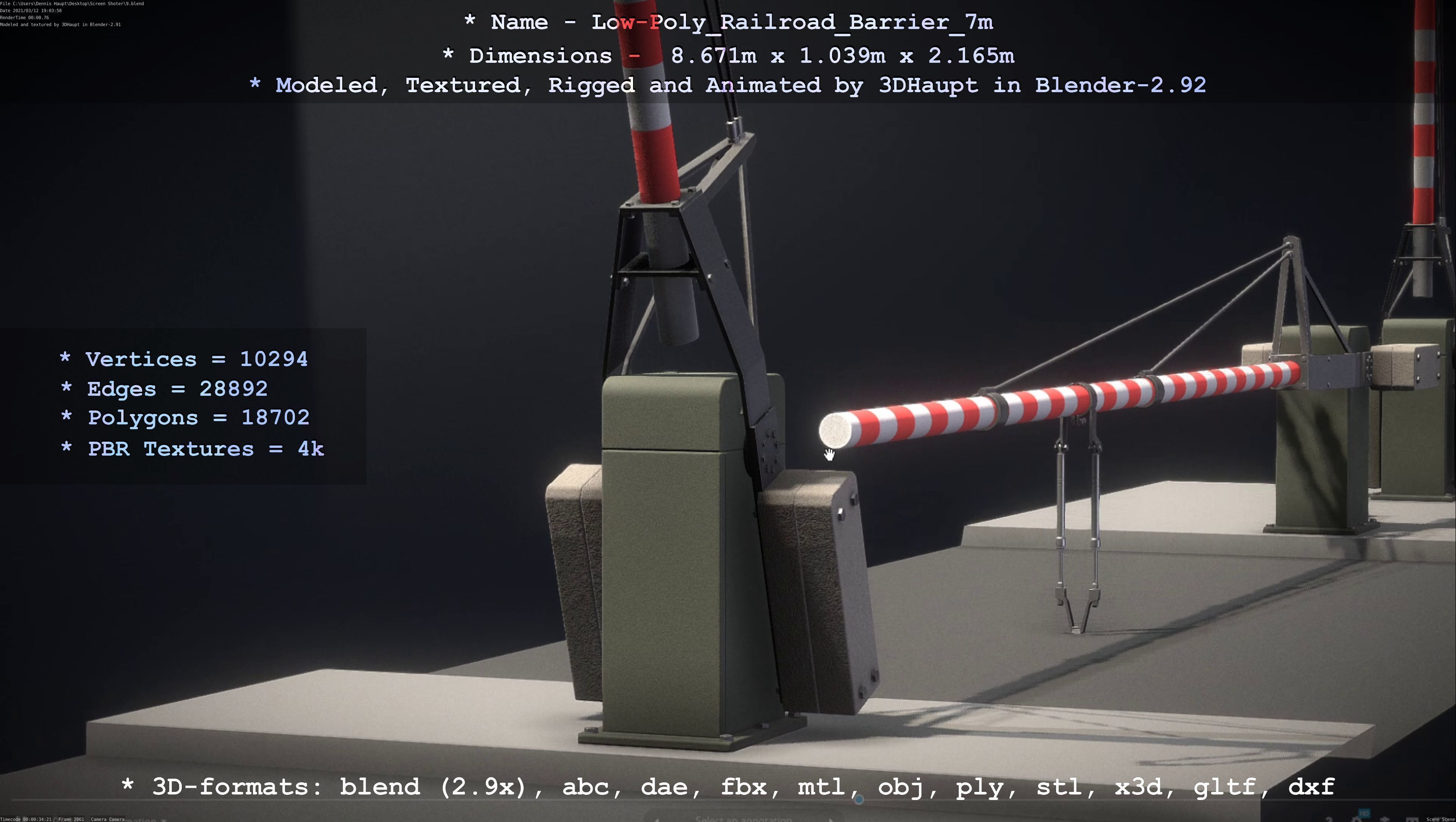 Low-Poly Railroad Barrier 7m Low-poly 3D model_5