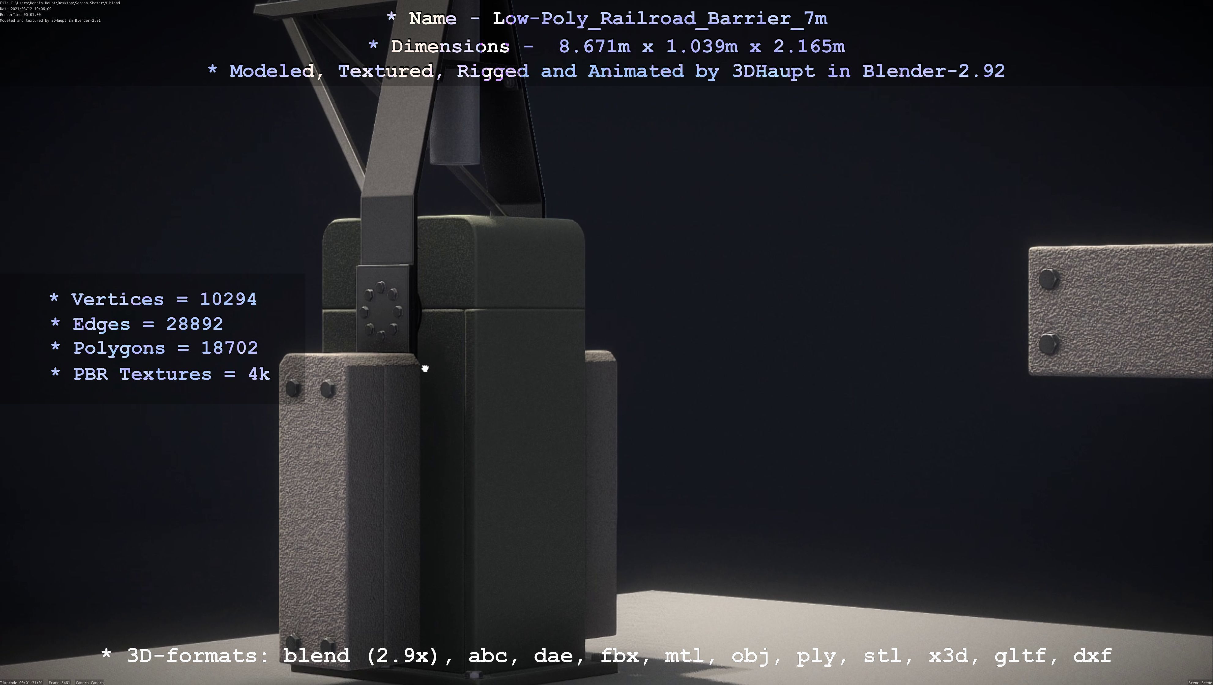 Low-Poly Railroad Barrier 7m Low-poly 3D model_108