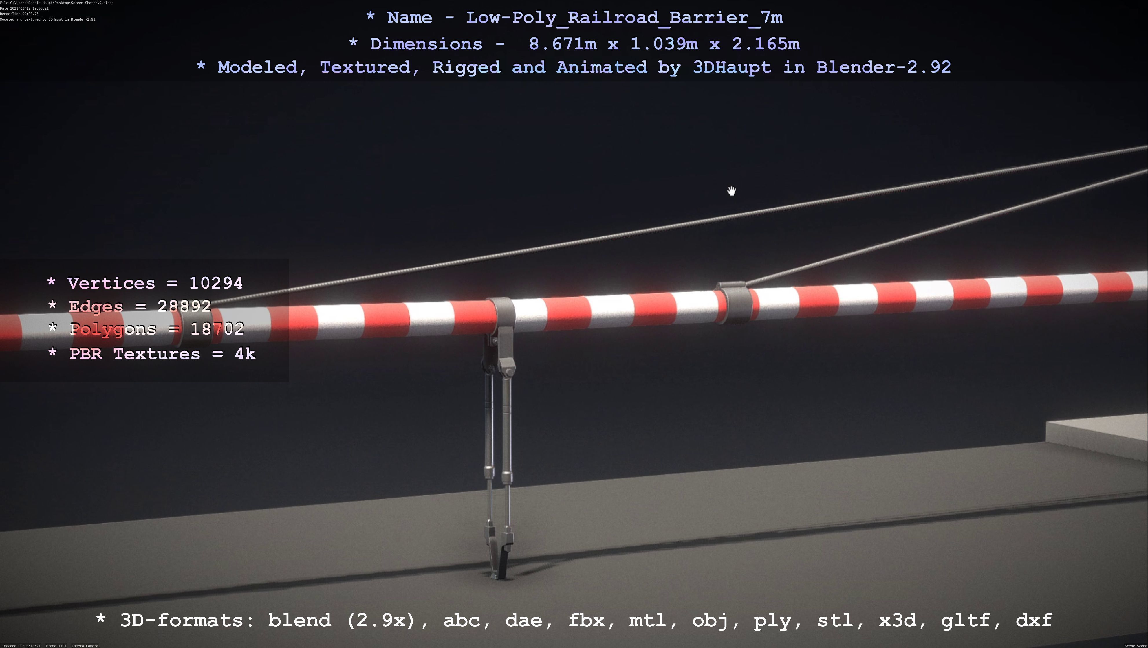 Low-Poly Railroad Barrier 7m Low-poly 3D model_64