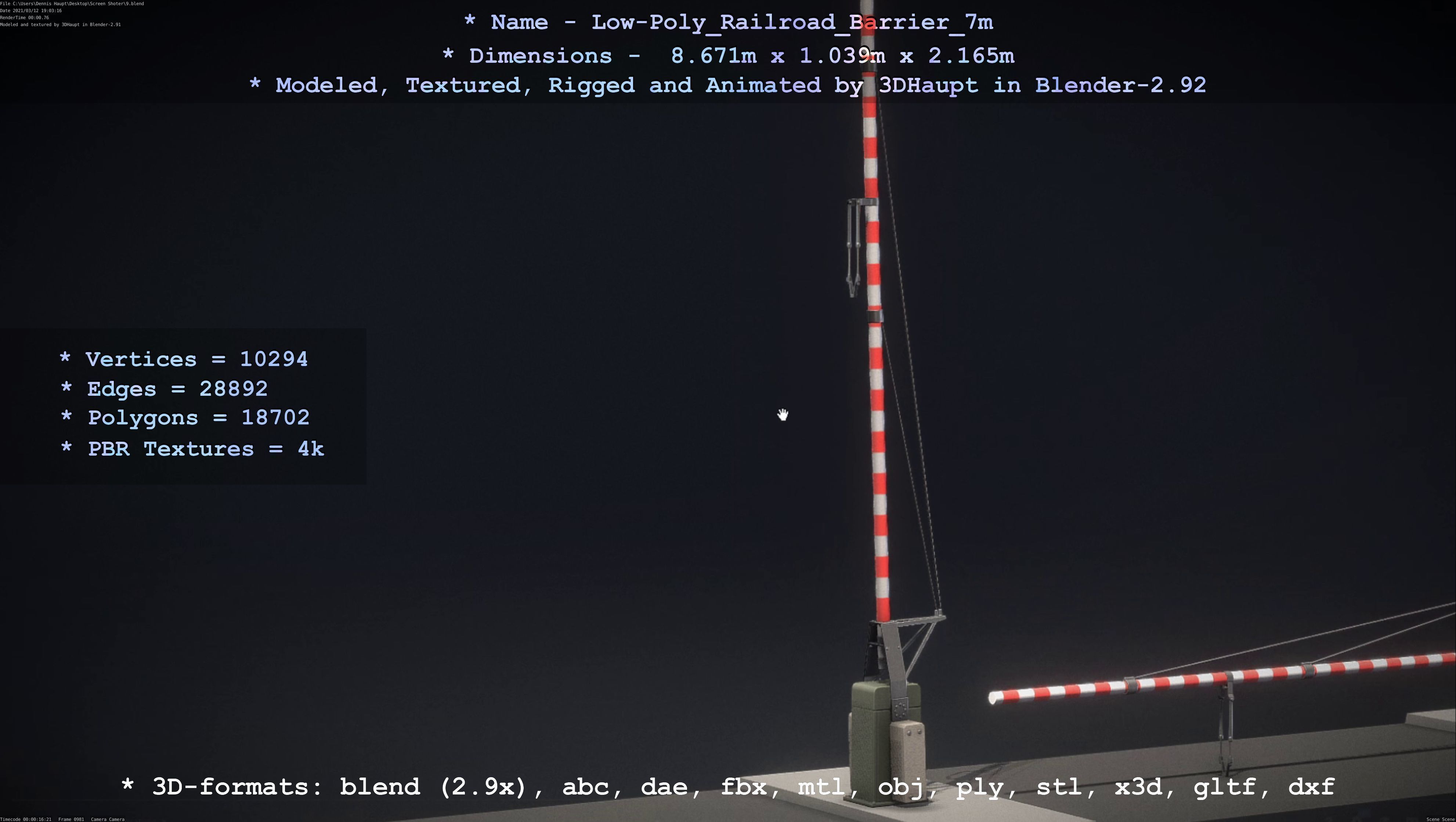 Low-Poly Railroad Barrier 7m Low-poly 3D model_60