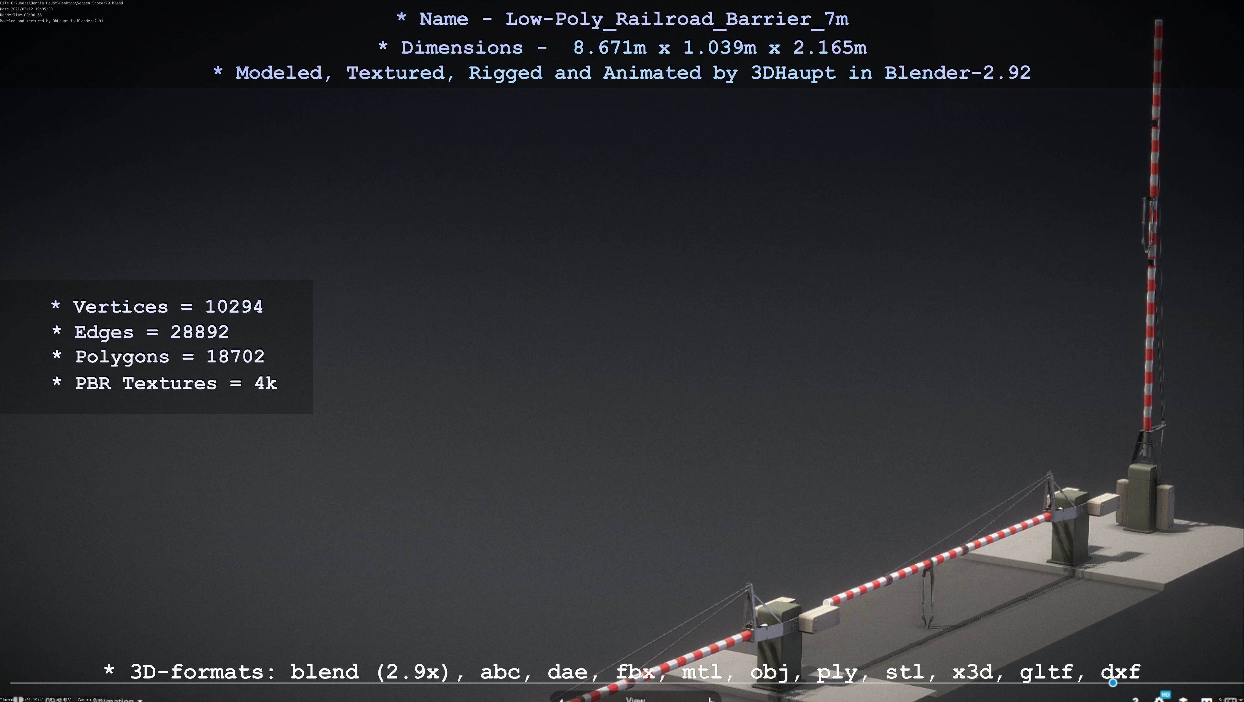 Low-Poly Railroad Barrier 7m Low-poly 3D model_90