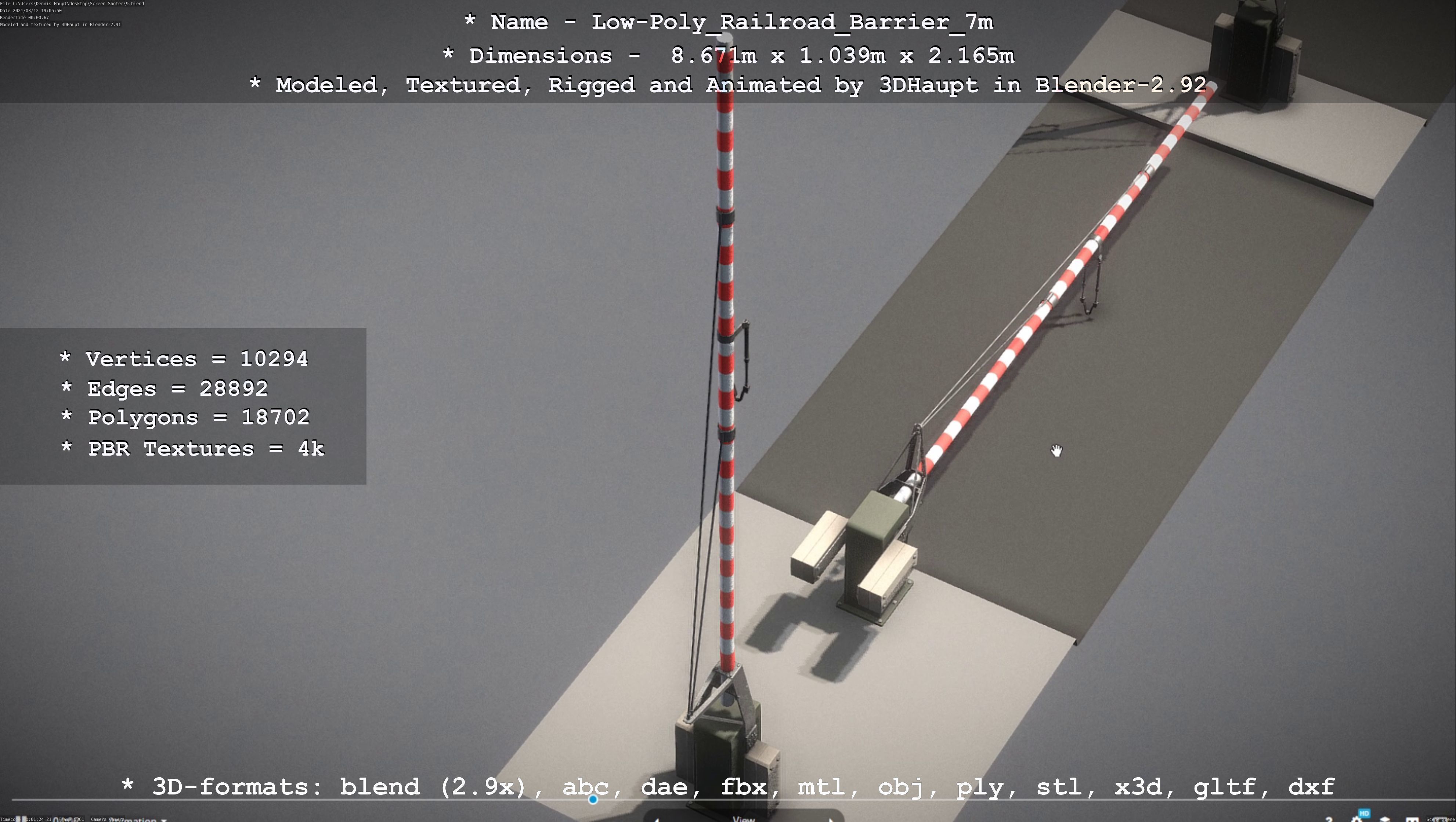 Low-Poly Railroad Barrier 7m Low-poly 3D model_98