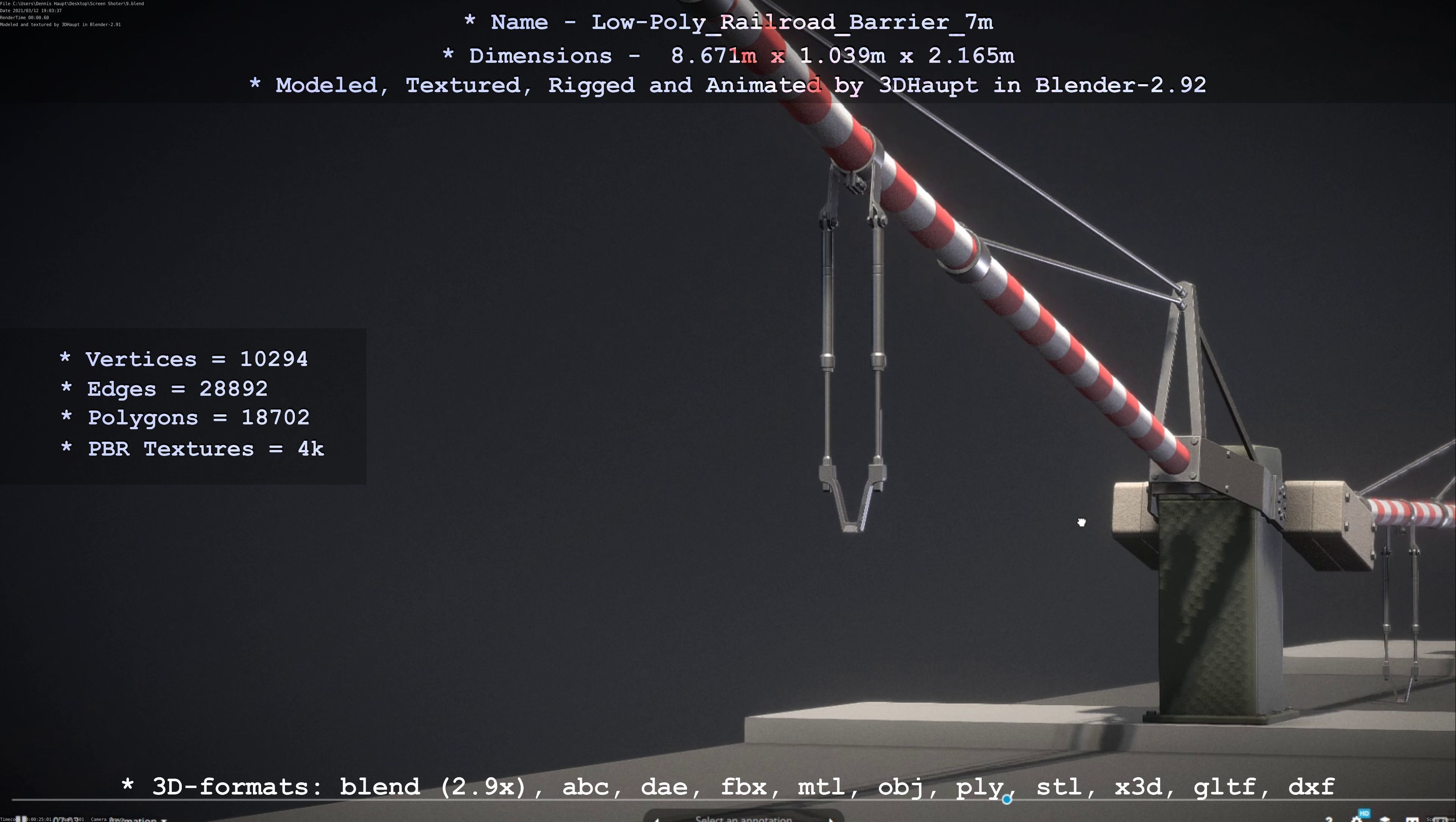 Low-Poly Railroad Barrier 7m Low-poly 3D model_70