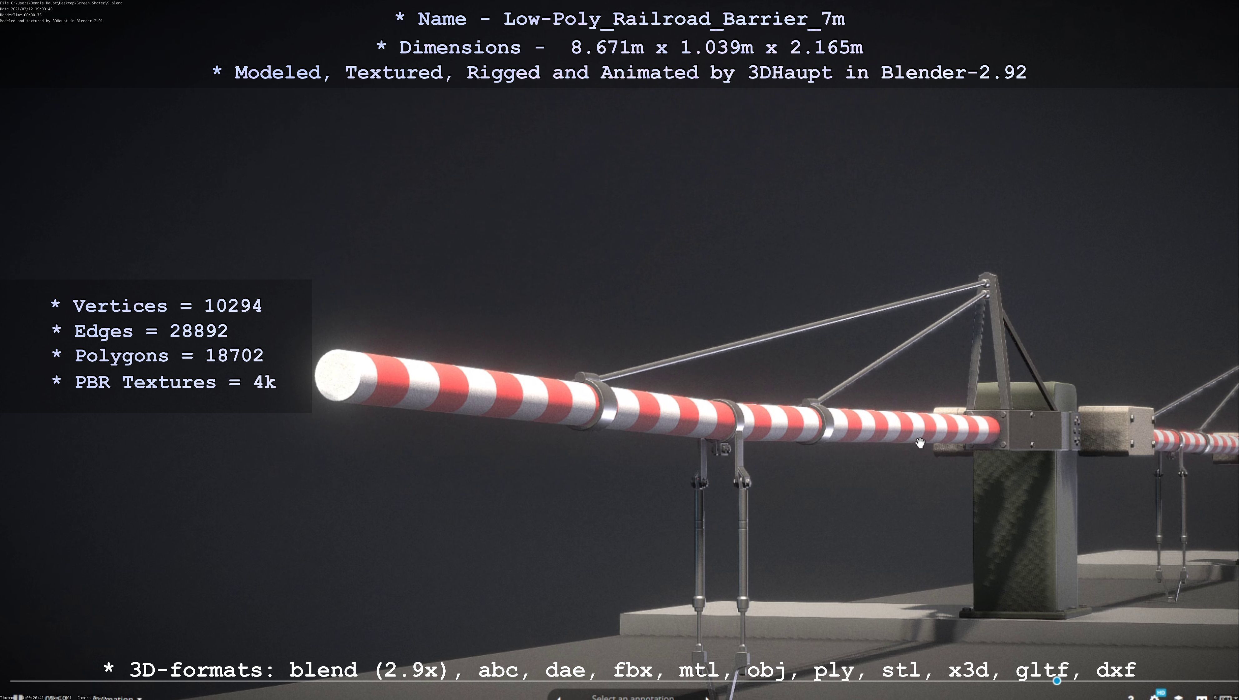 Low-Poly Railroad Barrier 7m Low-poly 3D model_72