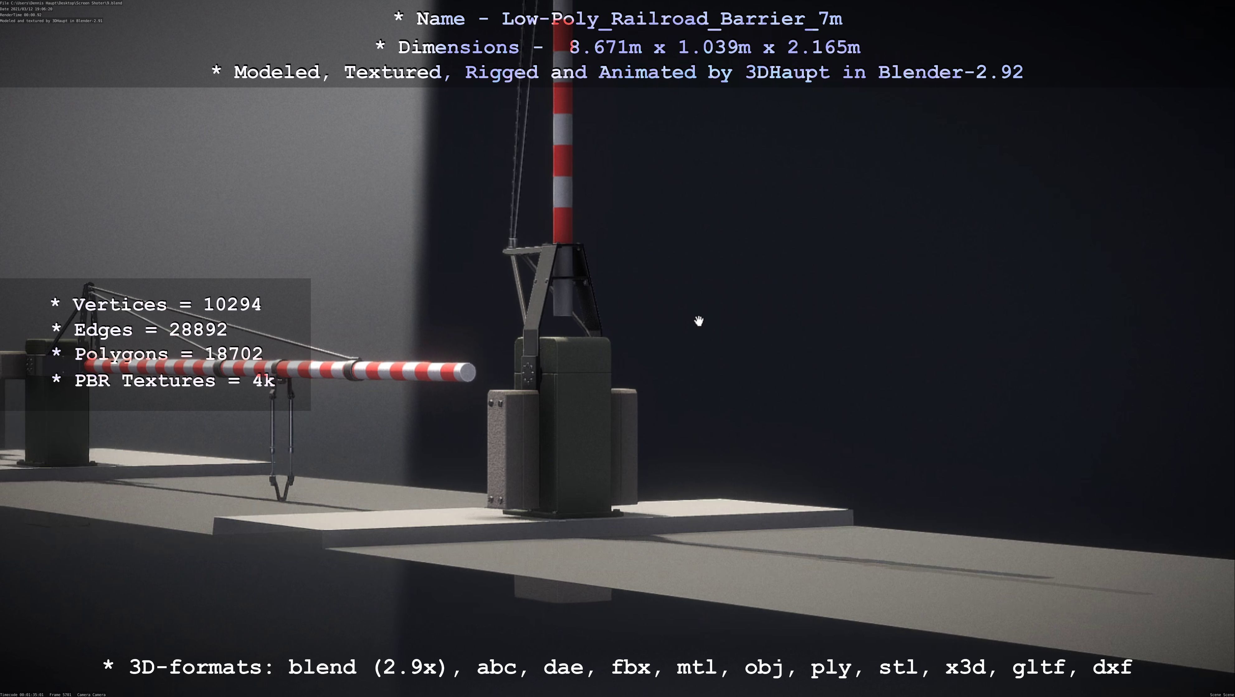 Low-Poly Railroad Barrier 7m Low-poly 3D model_35