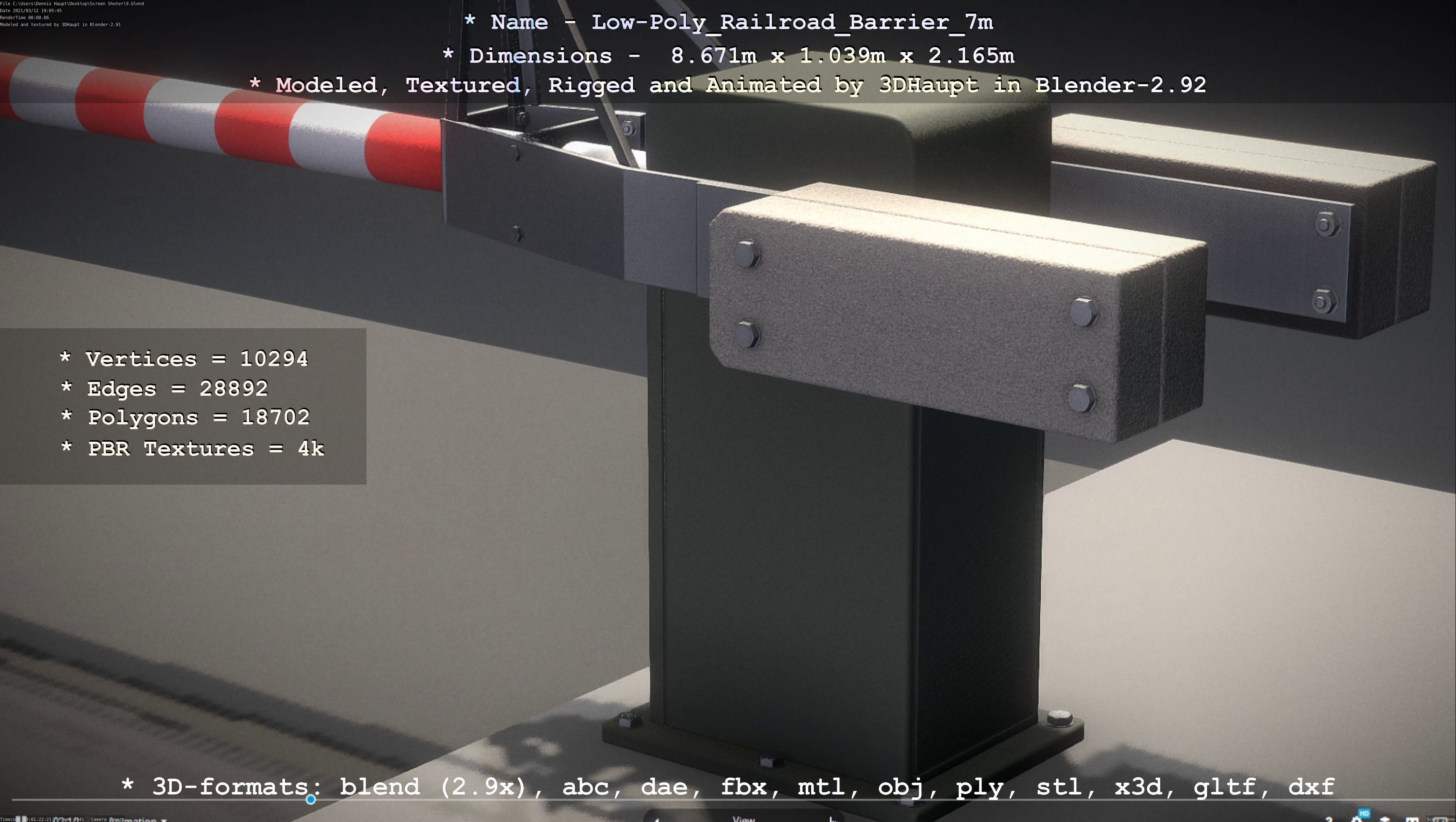 Low-Poly Railroad Barrier 7m Low-poly 3D model_94