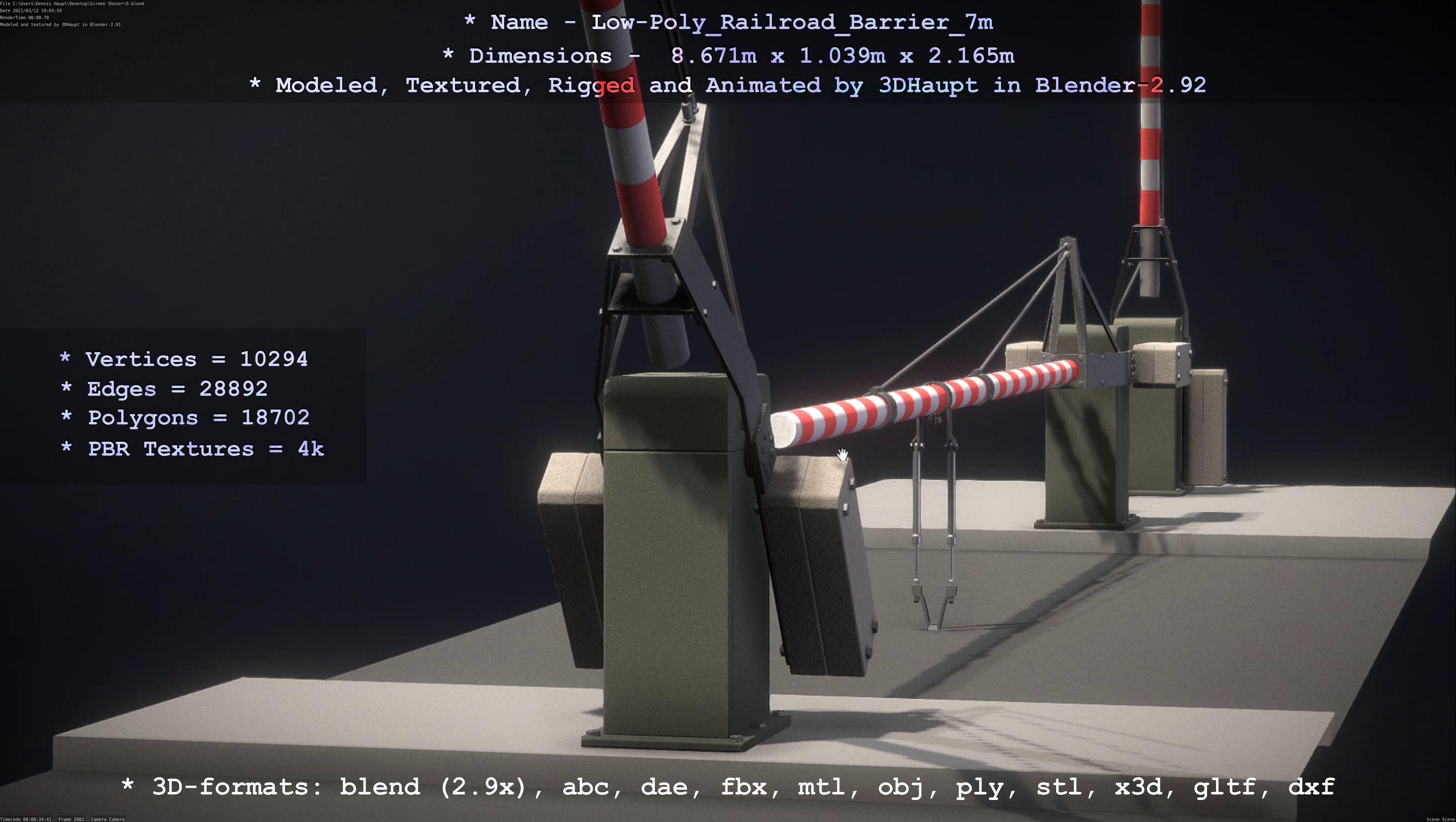 Low-Poly Railroad Barrier 7m Low-poly 3D model_83