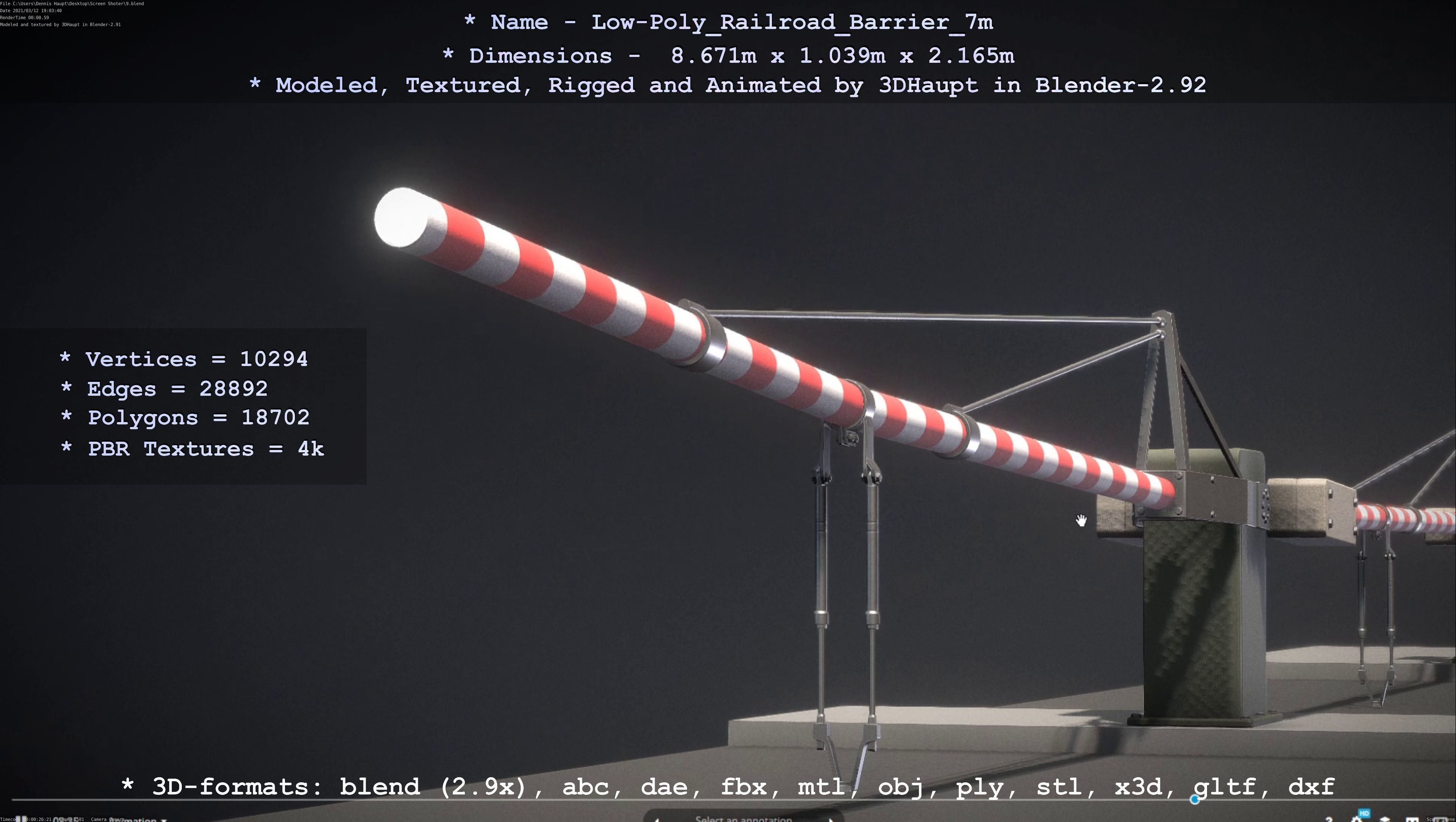 Low-Poly Railroad Barrier 7m Low-poly 3D model_3