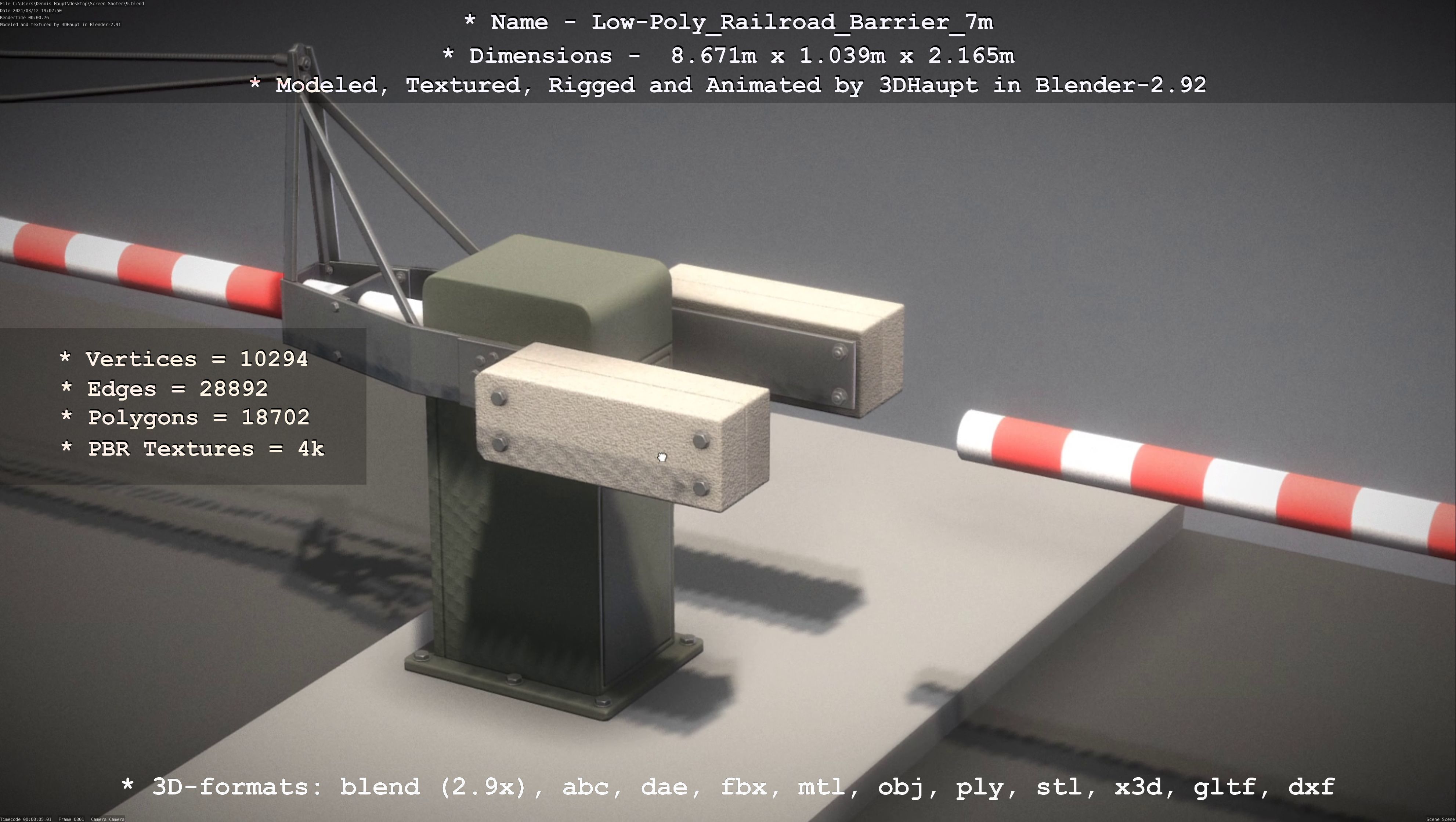 Low-Poly Railroad Barrier 7m Low-poly 3D model_47
