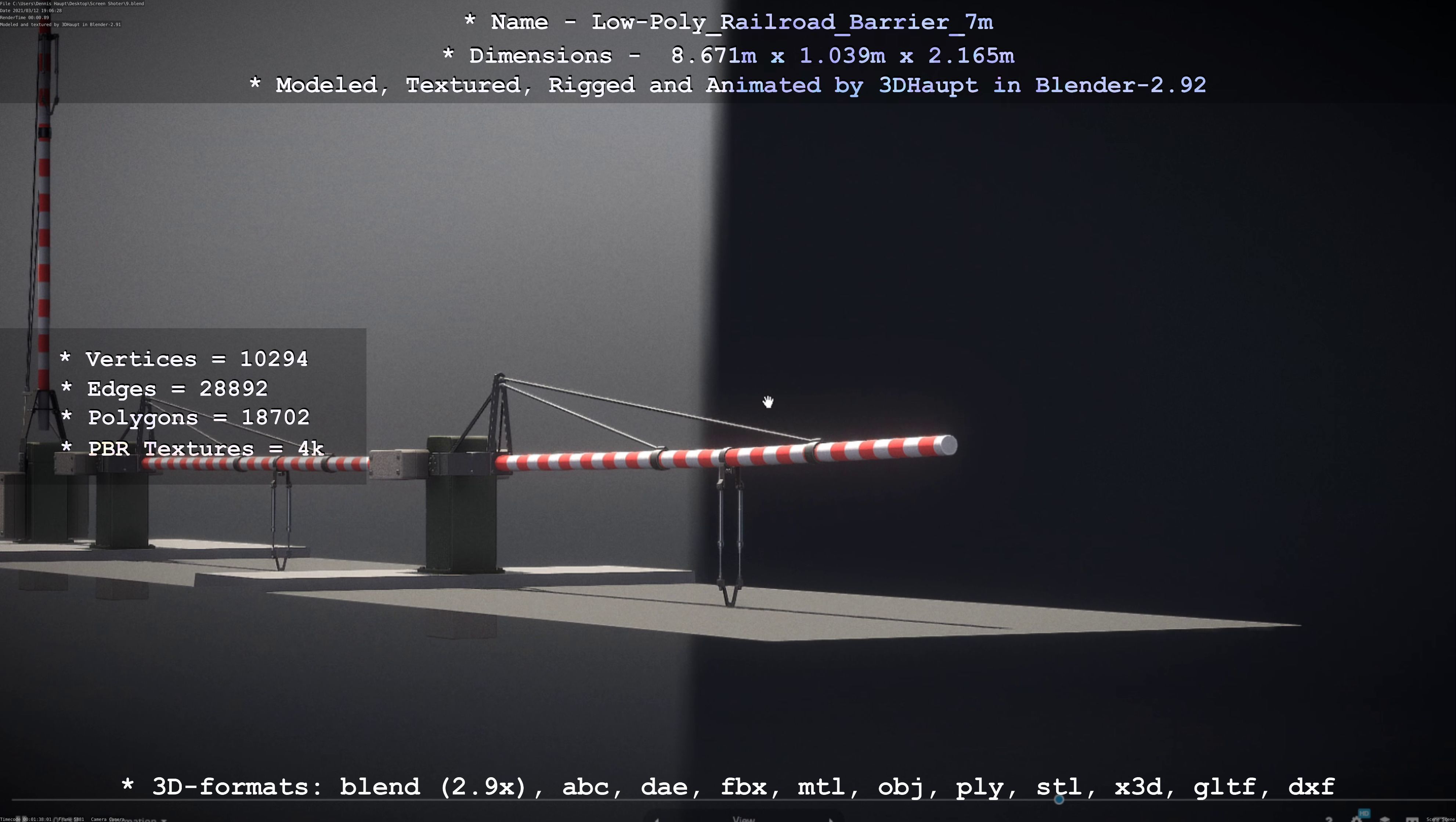 Low-Poly Railroad Barrier 7m Low-poly 3D model_40