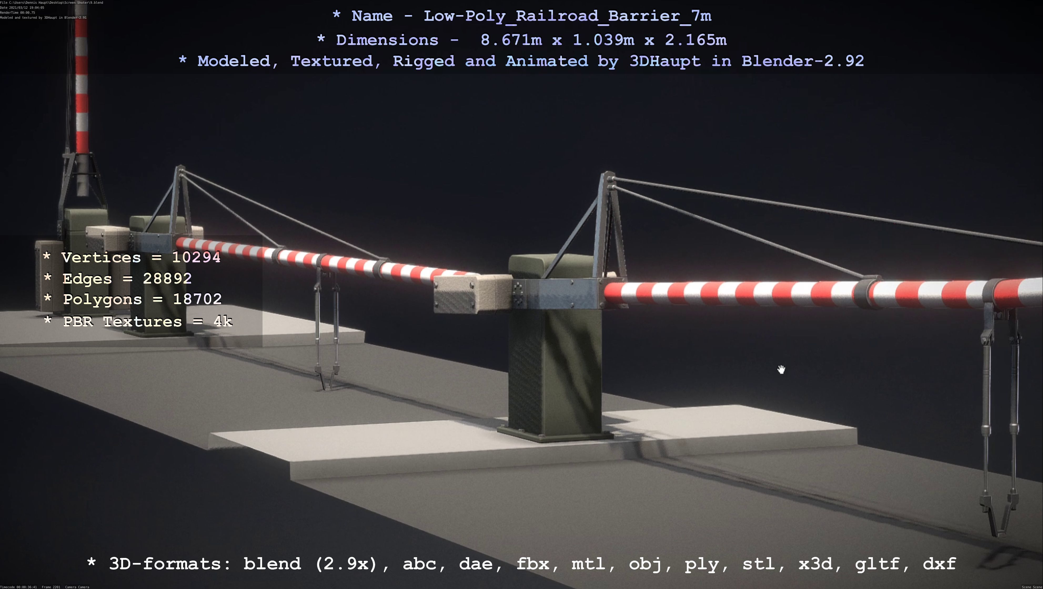 Low-Poly Railroad Barrier 7m Low-poly 3D model_86