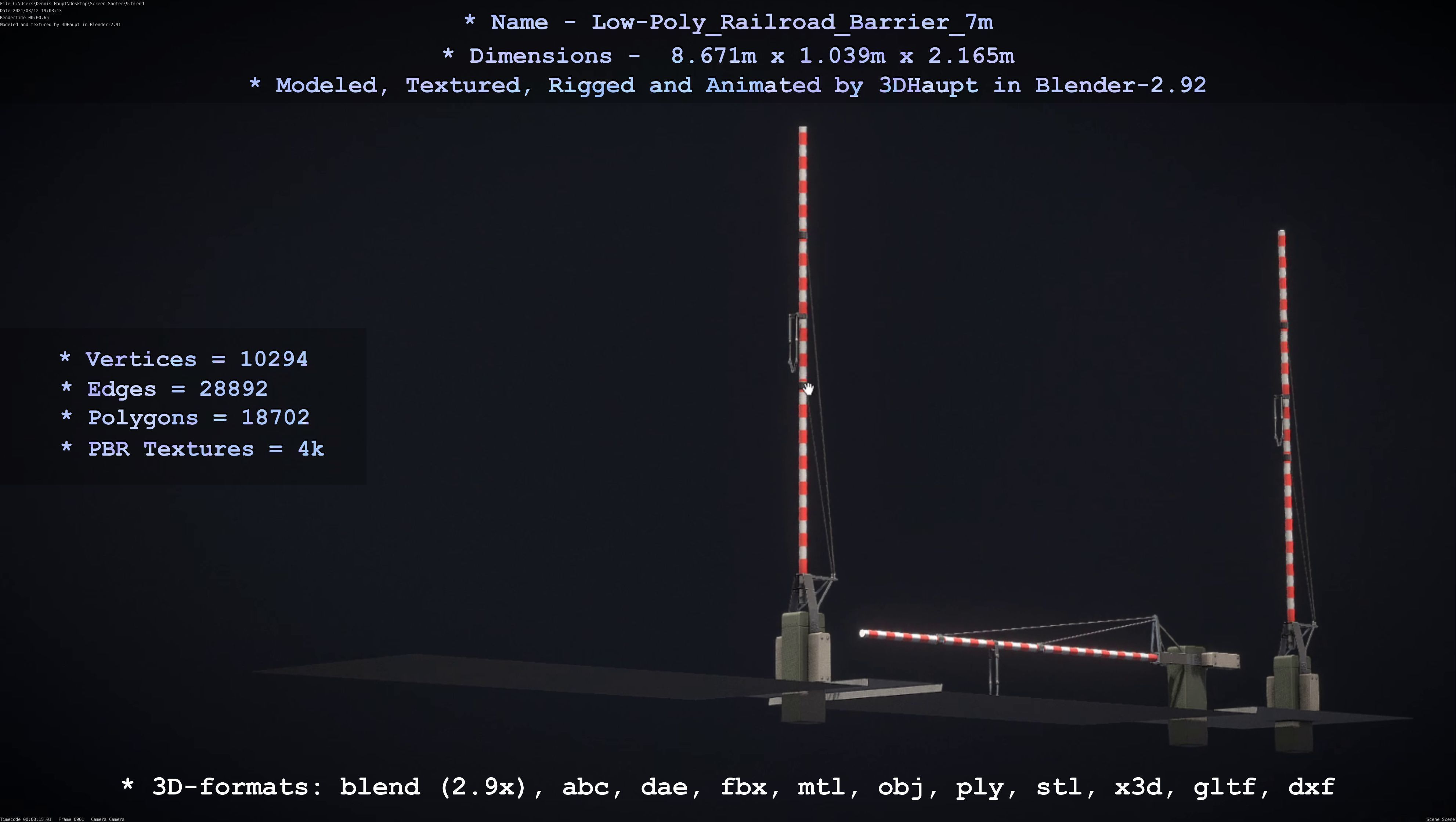 Low-Poly Railroad Barrier 7m Low-poly 3D model_59