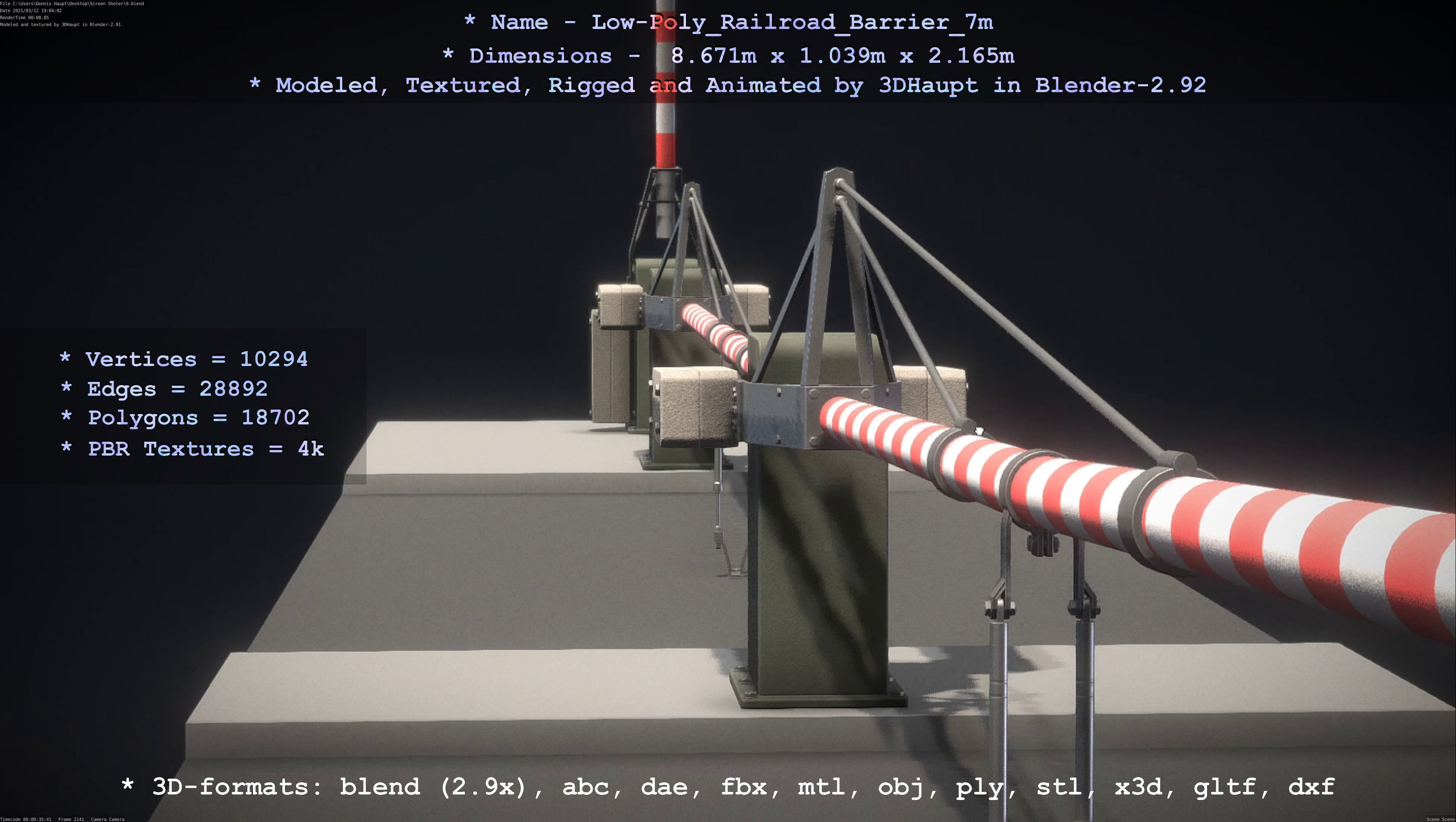 Low-Poly Railroad Barrier 7m Low-poly 3D model_6