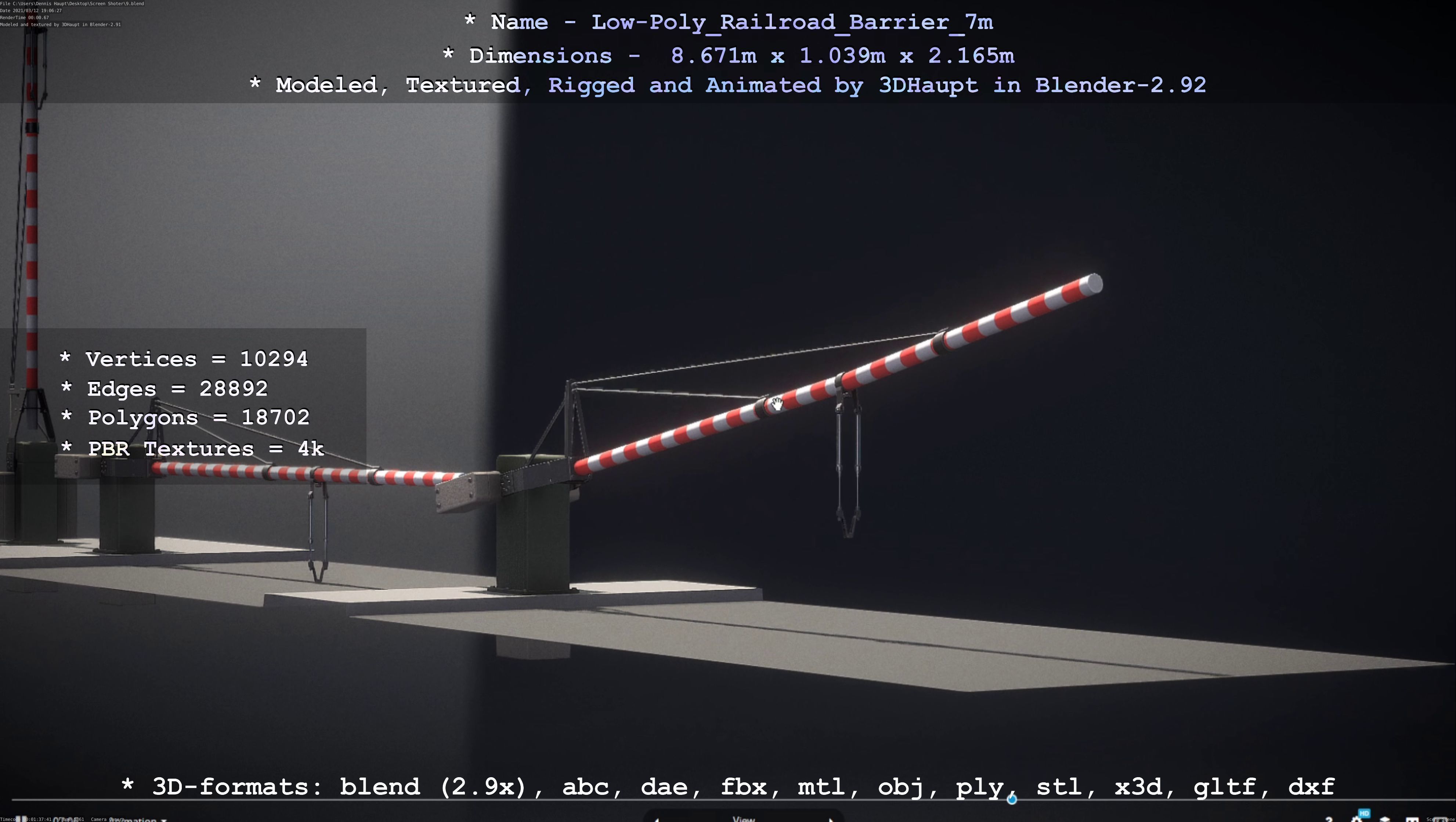 Low-Poly Railroad Barrier 7m Low-poly 3D model_39