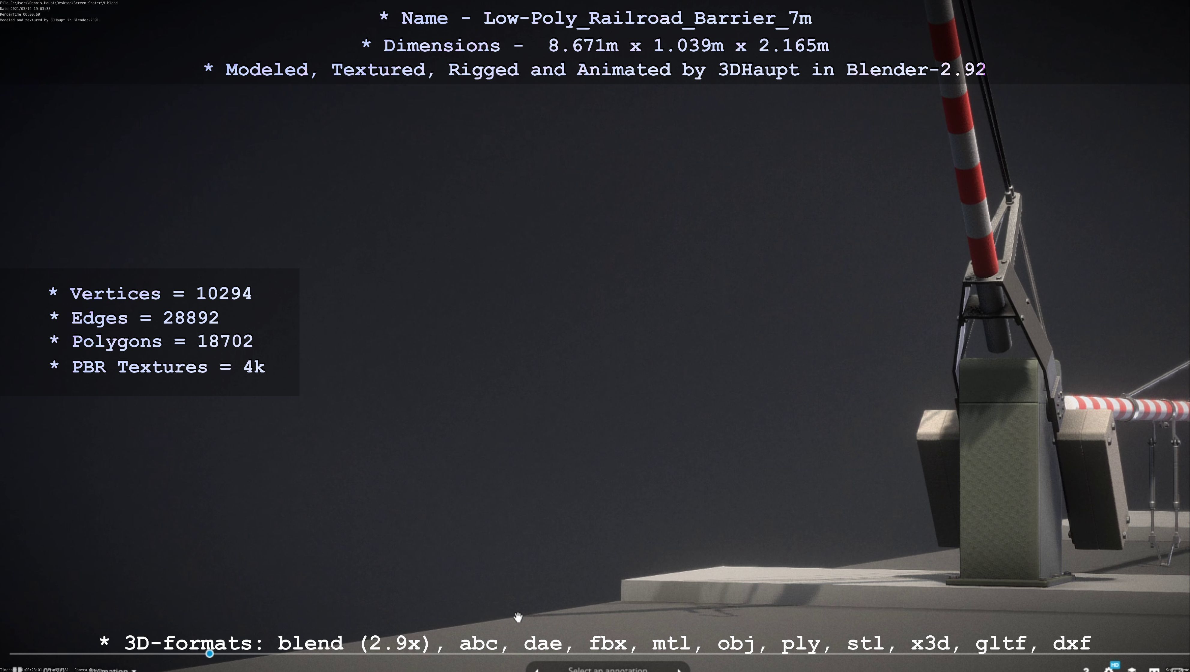 Low-Poly Railroad Barrier 7m Low-poly 3D model_68