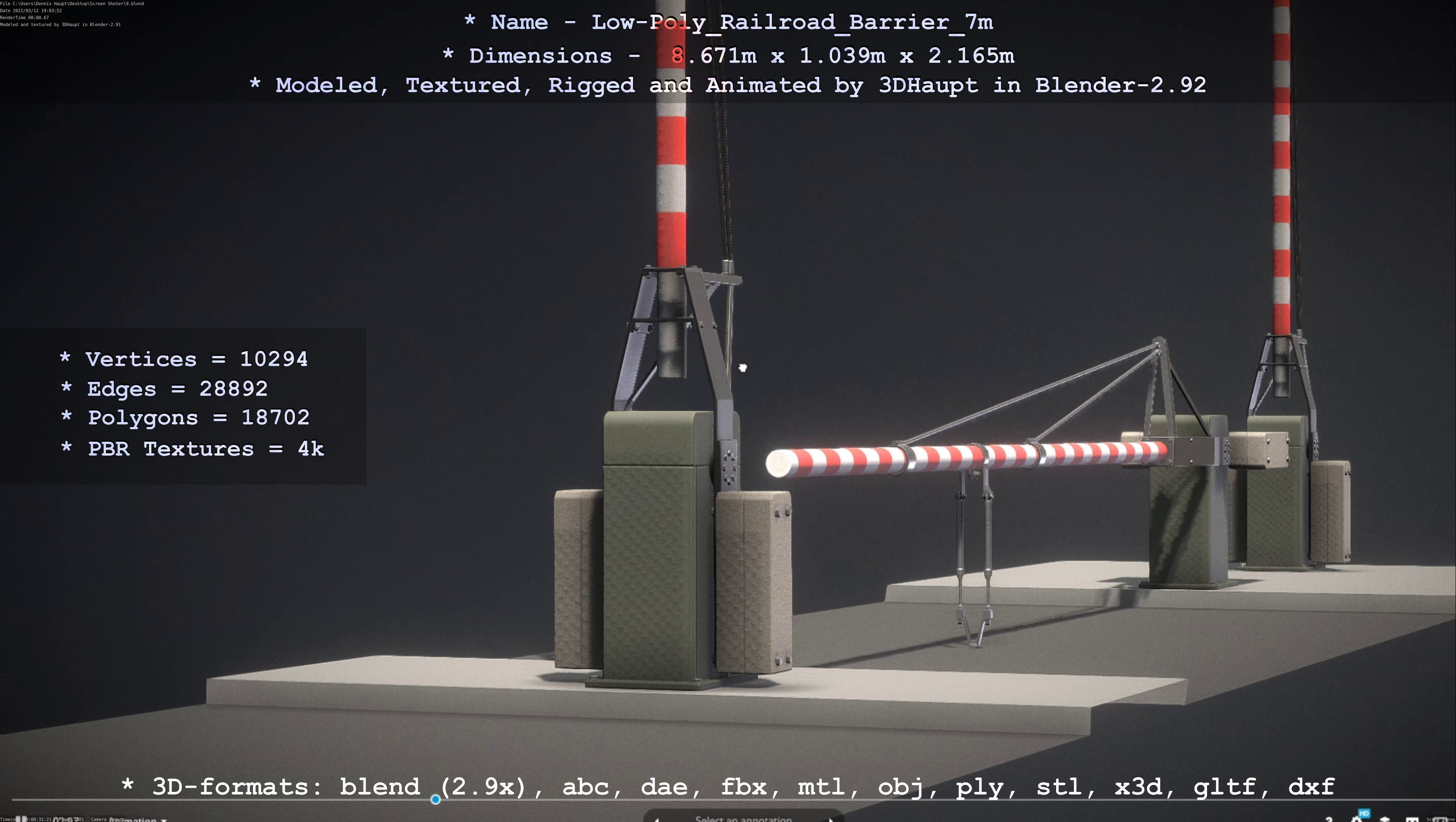 Low-Poly Railroad Barrier 7m Low-poly 3D model_4