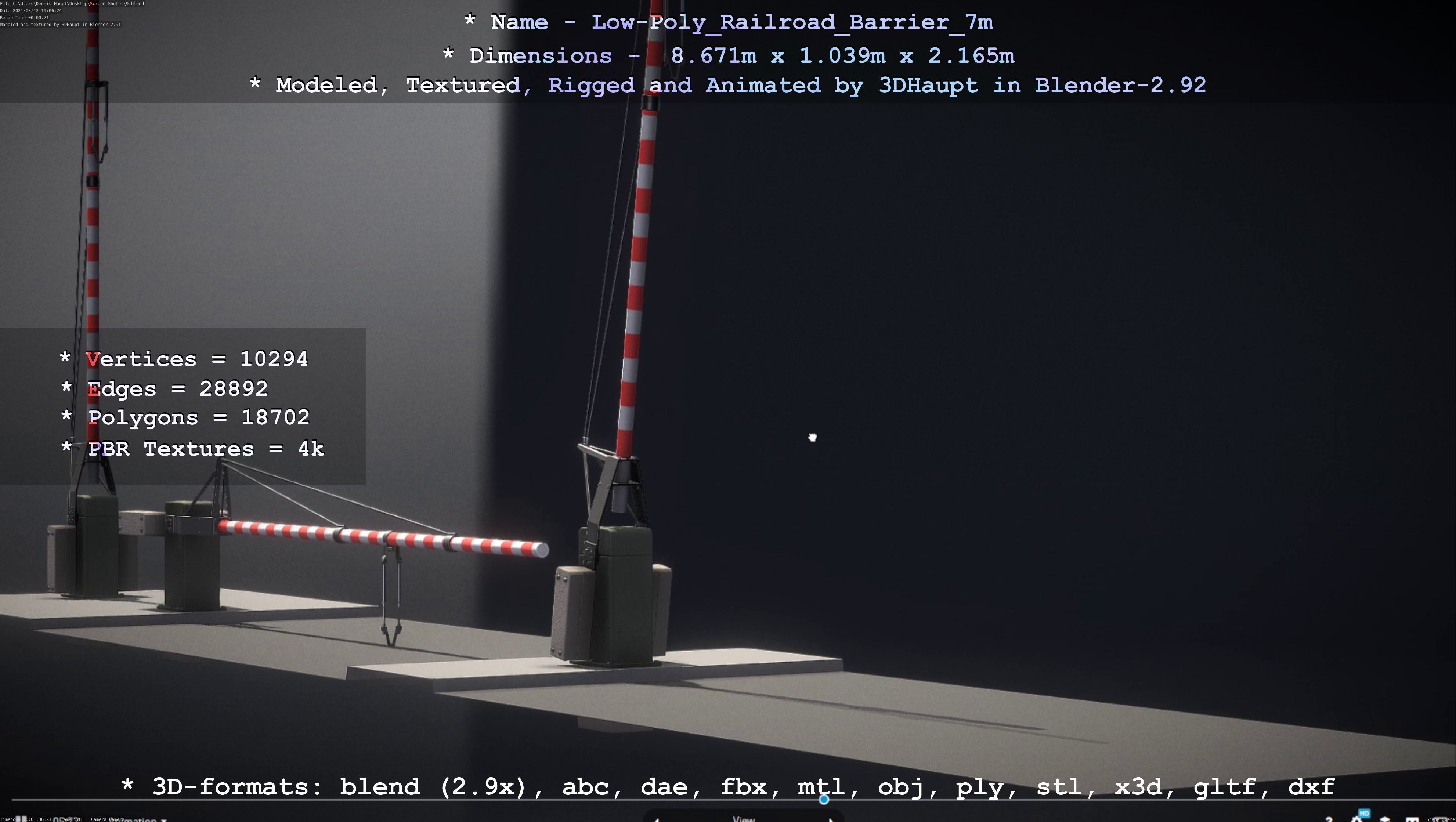 Low-Poly Railroad Barrier 7m Low-poly 3D model_37