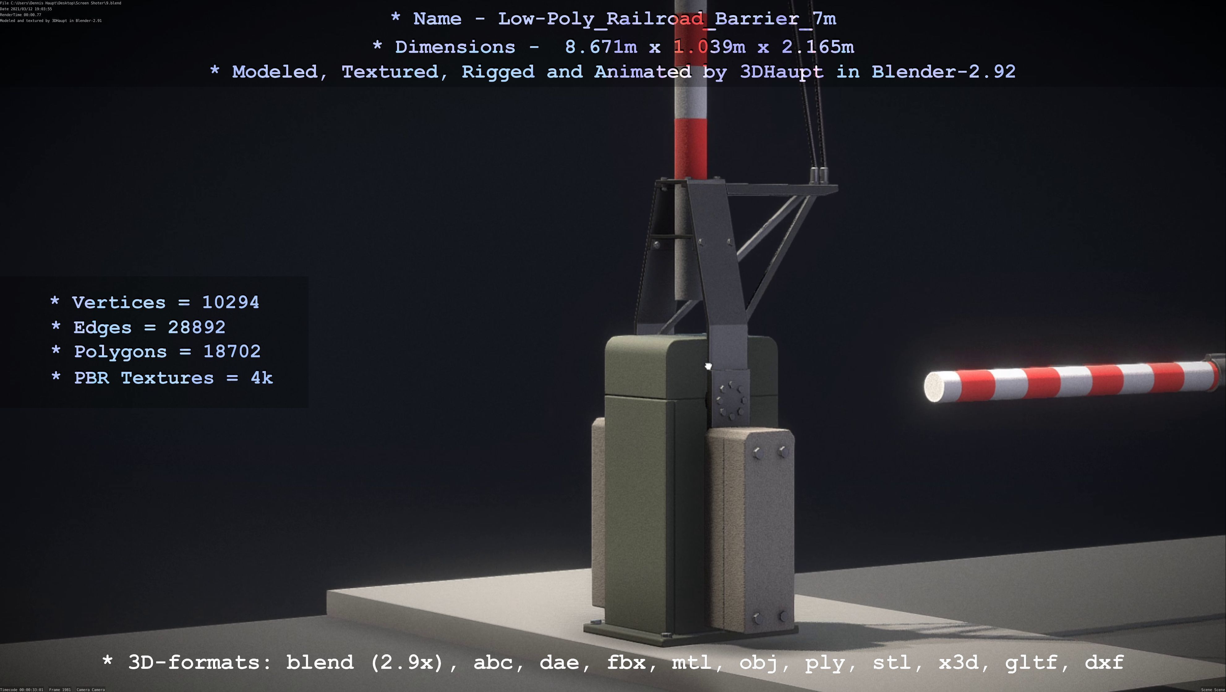 Low-Poly Railroad Barrier 7m Low-poly 3D model_81