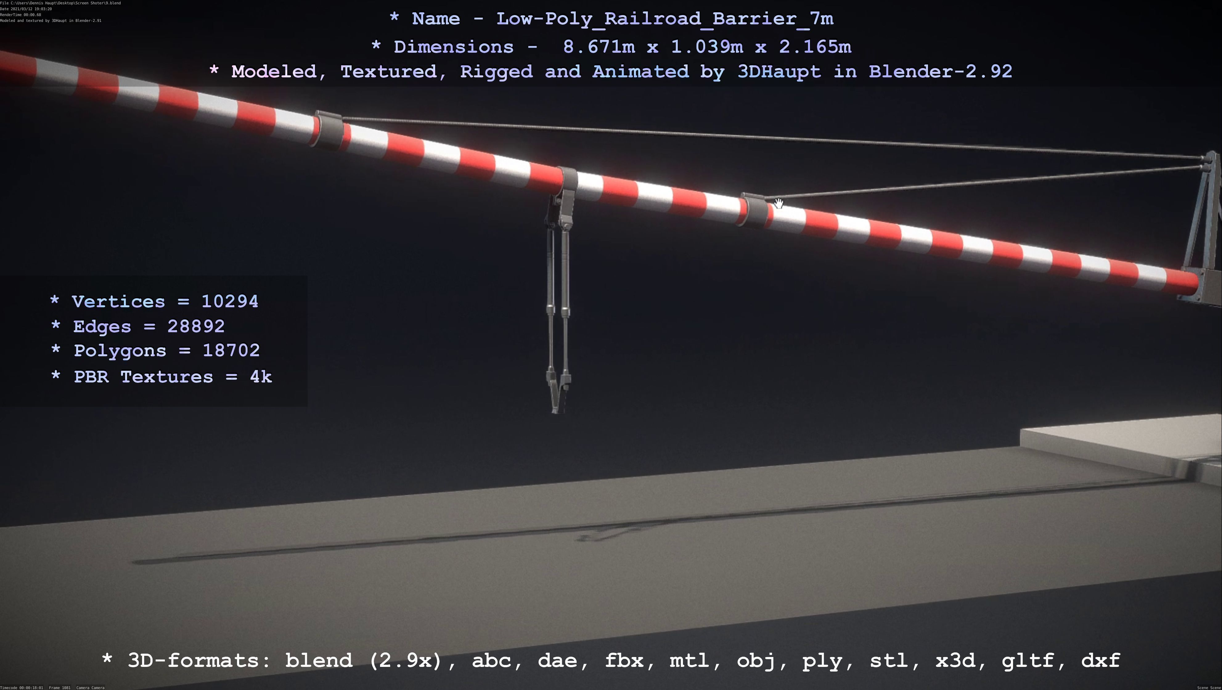 Low-Poly Railroad Barrier 7m Low-poly 3D model_63