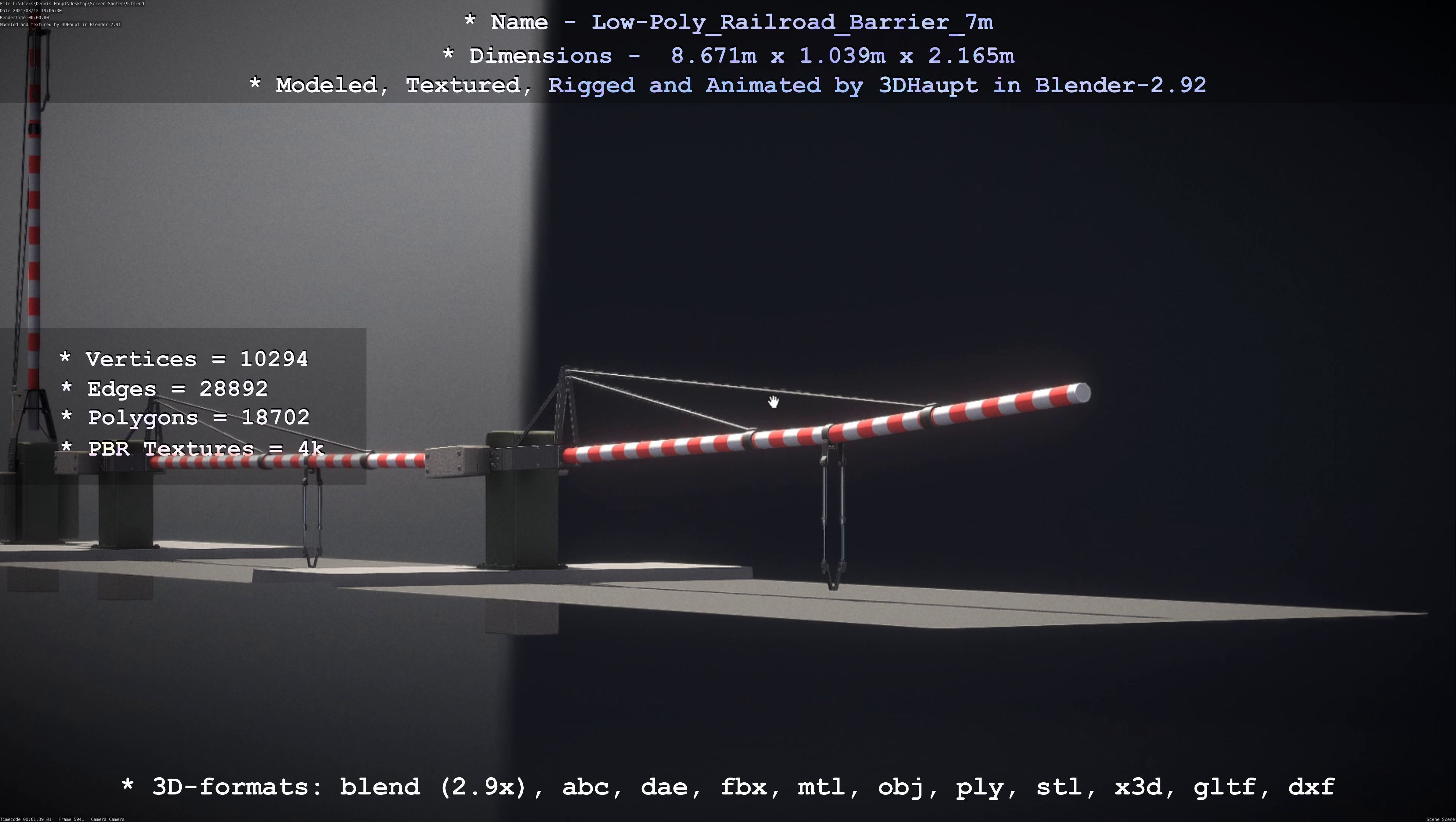 Low-Poly Railroad Barrier 7m Low-poly 3D model_18