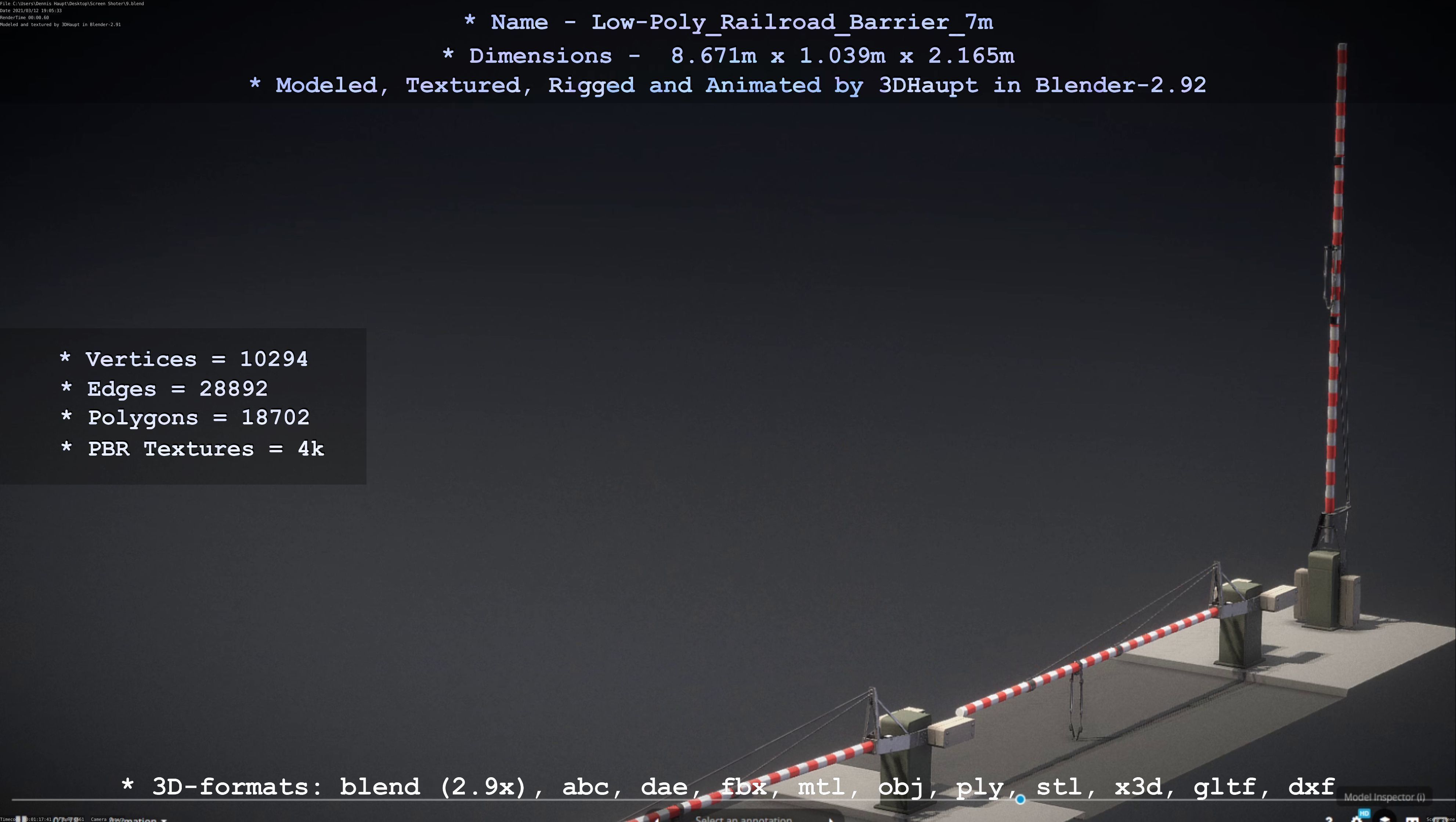Low-Poly Railroad Barrier 7m Low-poly 3D model_88