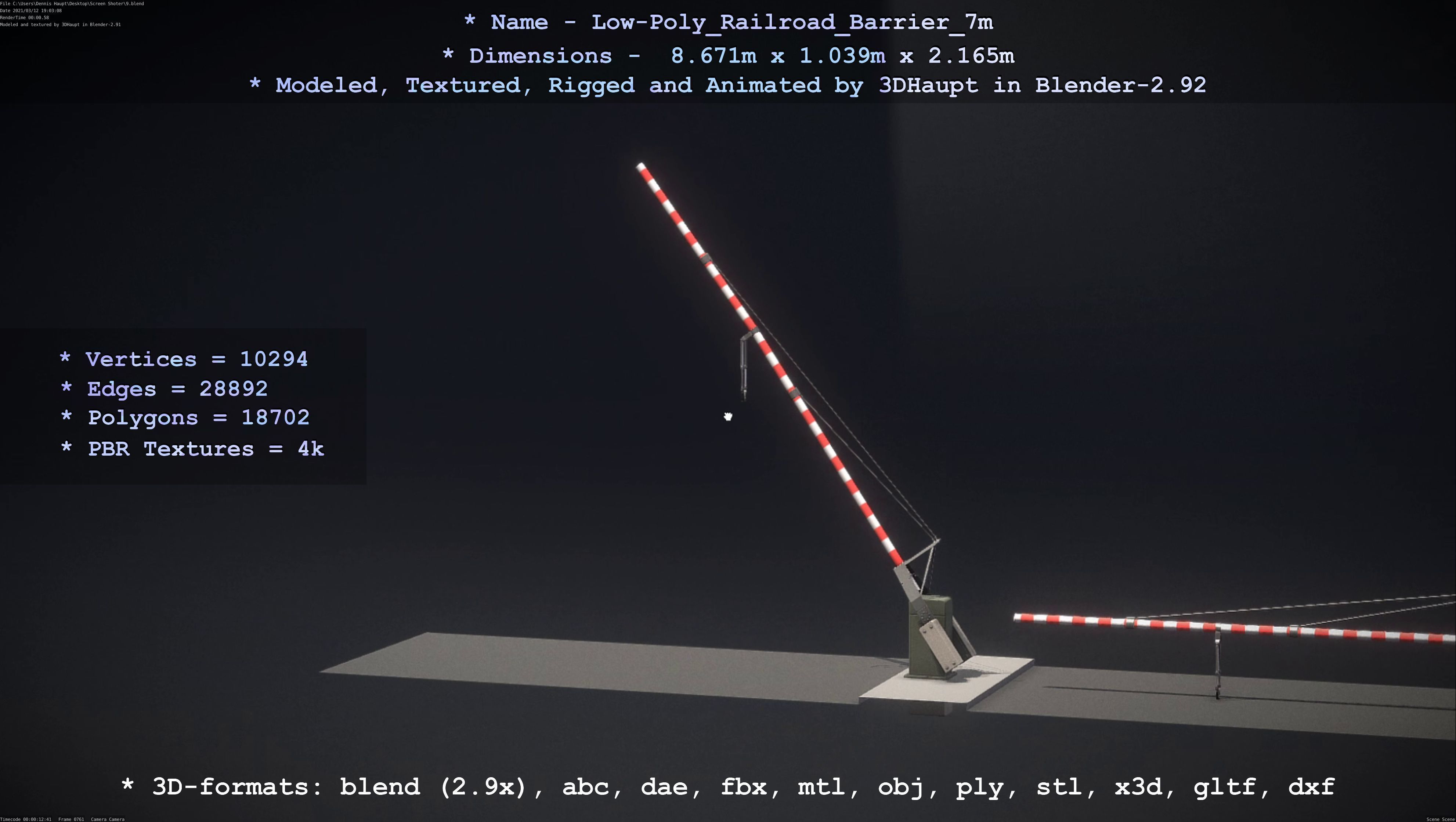 Low-Poly Railroad Barrier 7m Low-poly 3D model_2