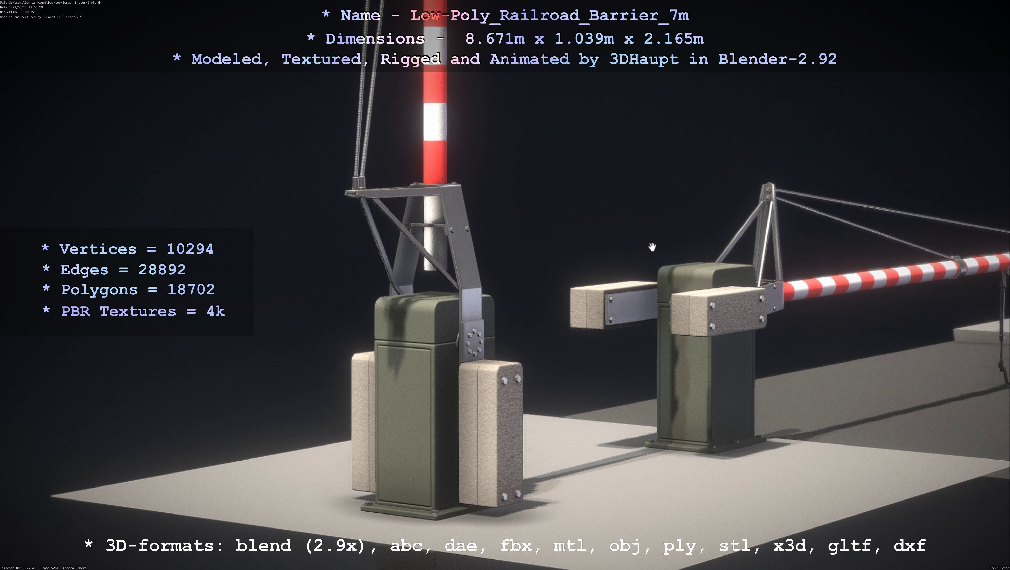 Low-Poly Railroad Barrier 7m Low-poly 3D model_102