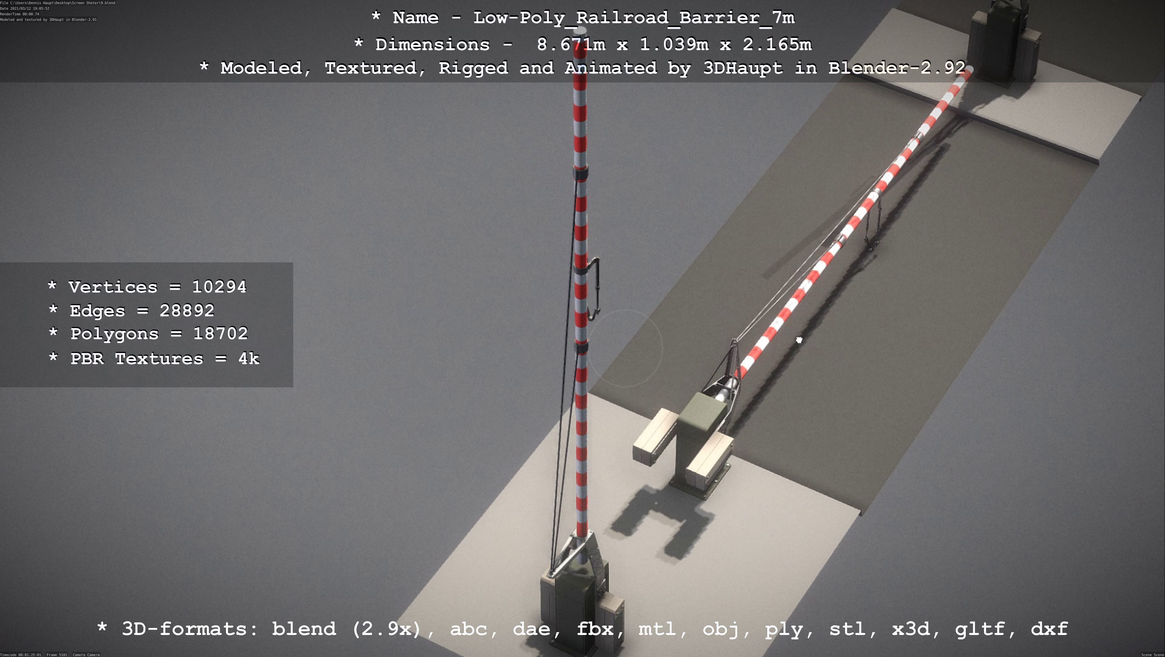 Low-Poly Railroad Barrier 7m Low-poly 3D model_99