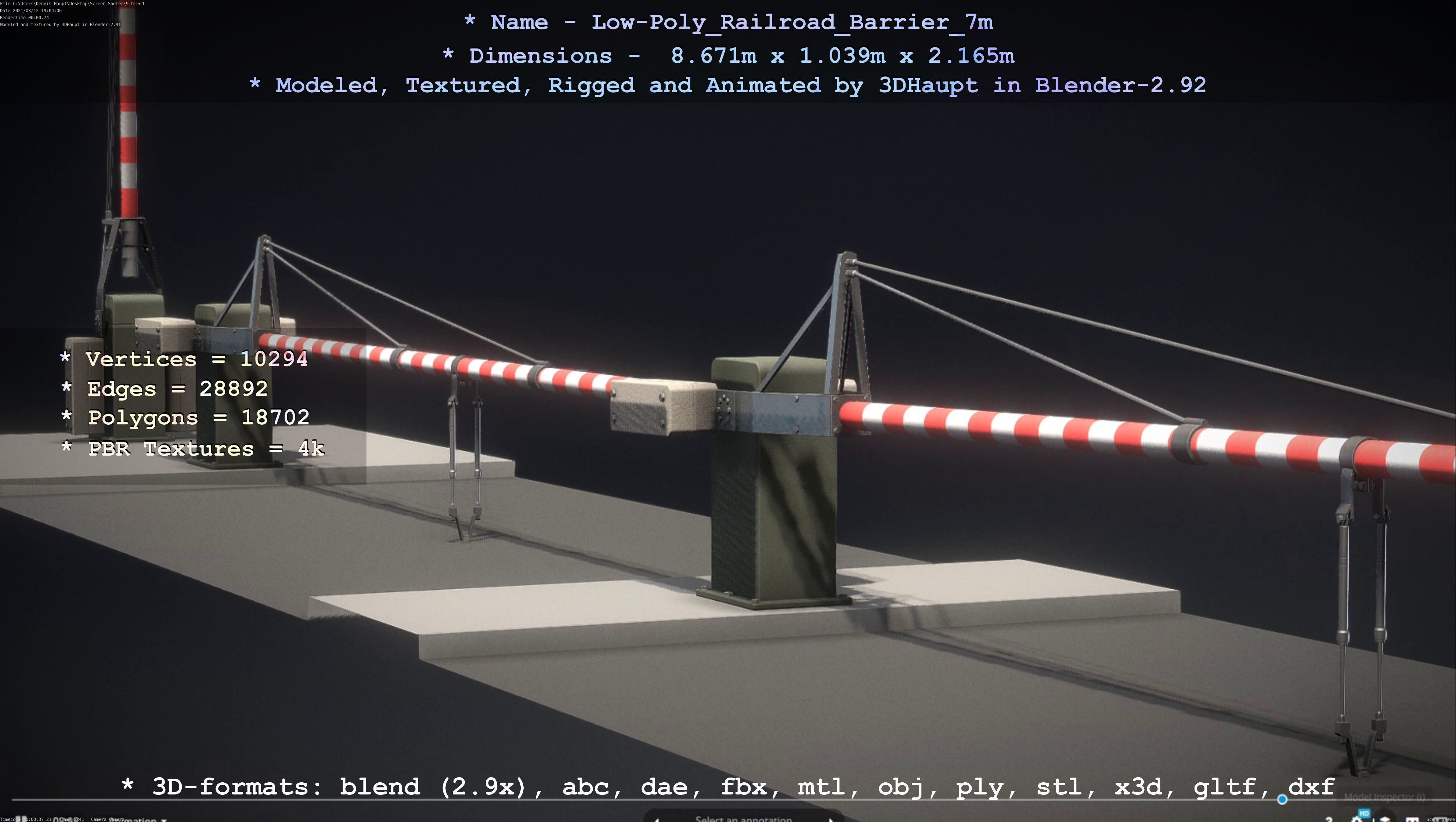 Low-Poly Railroad Barrier 7m Low-poly 3D model_87