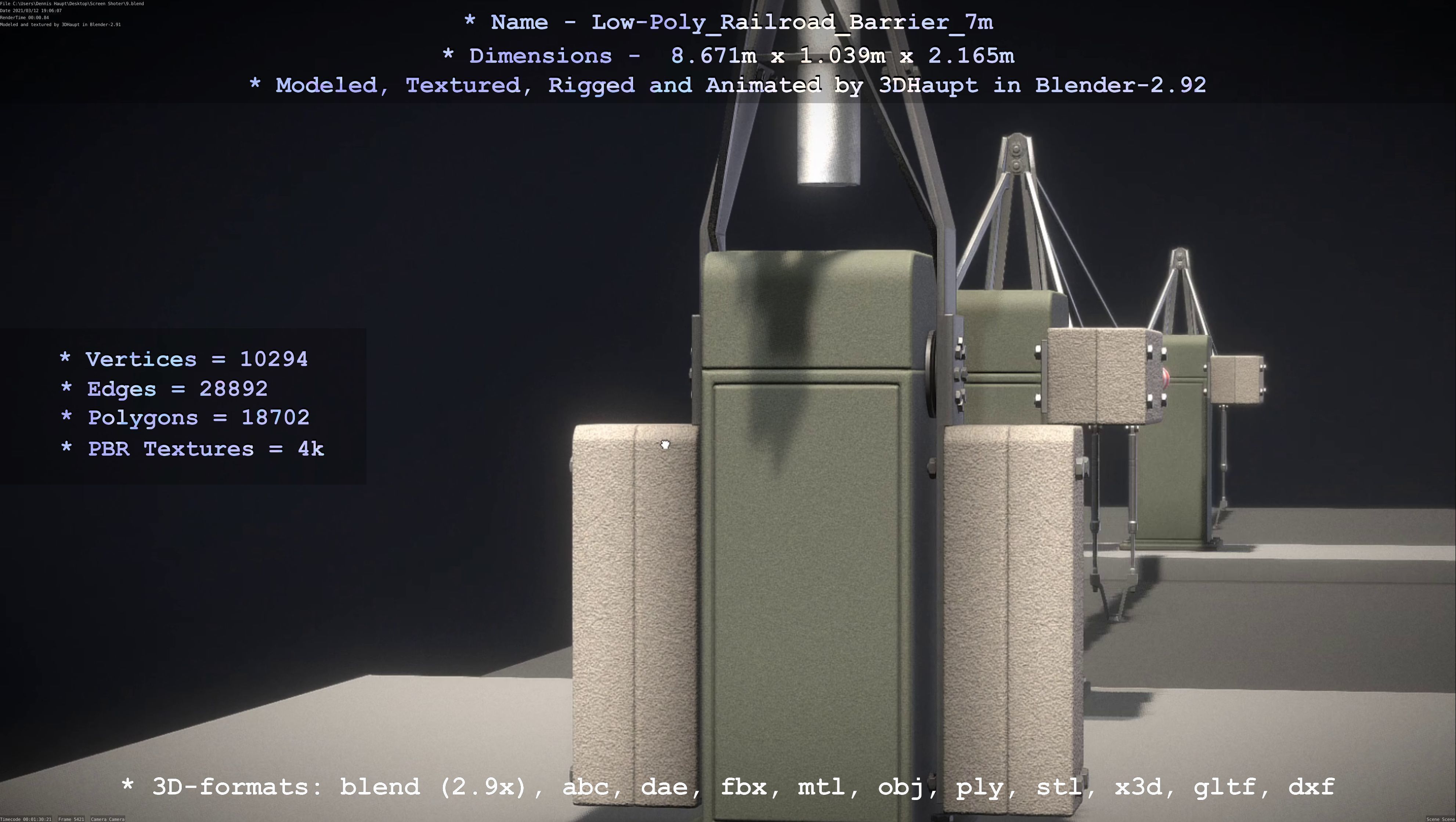 Low-Poly Railroad Barrier 7m Low-poly 3D model_106