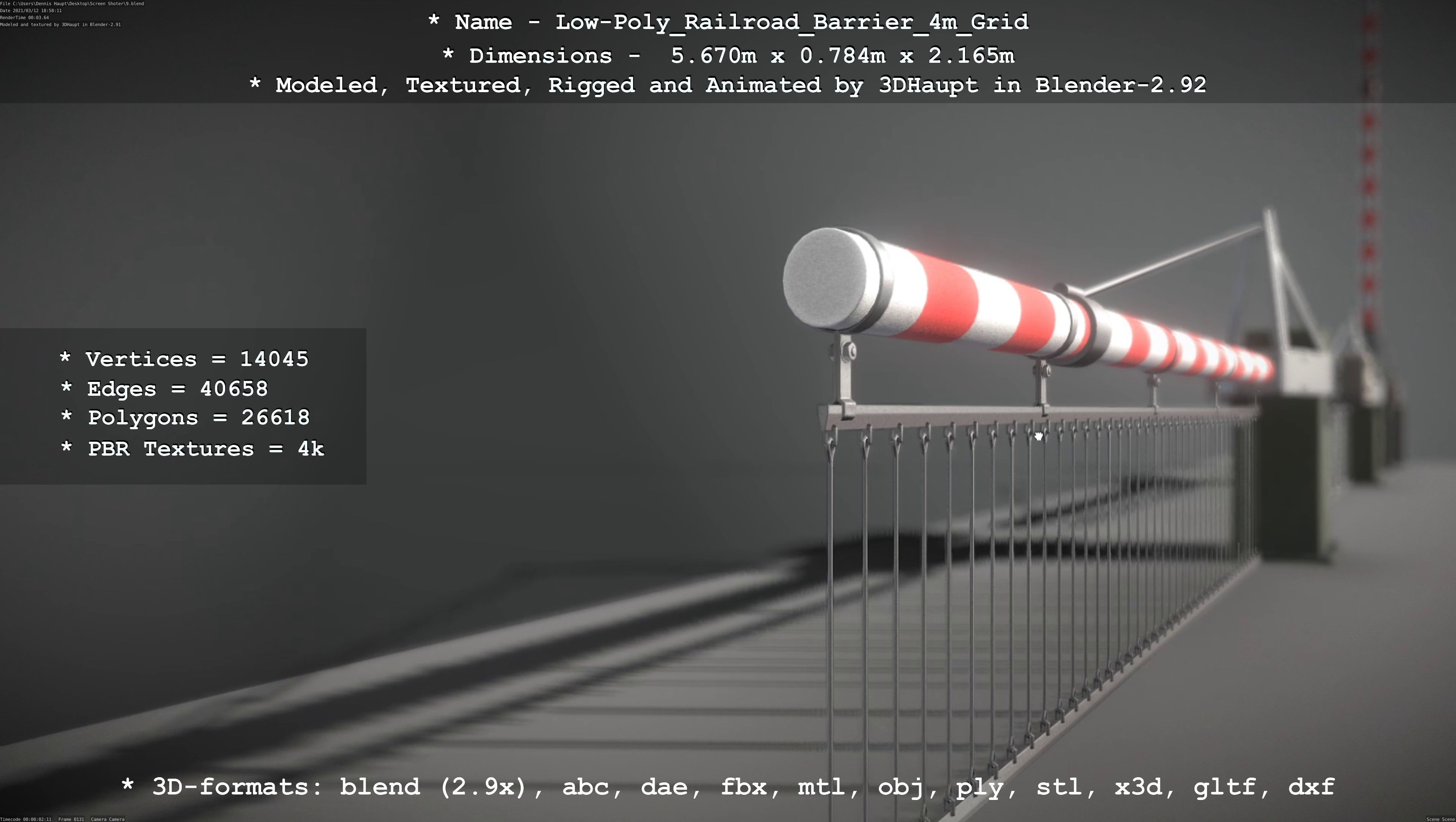 Low-Poly Railroad Barrier 4m with Protective Grid Low-poly 3D model_52