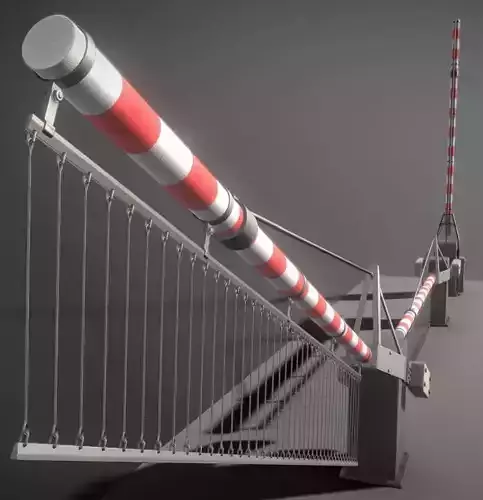 Low-Poly Railroad Barrier 4m with Protective Grid Low-poly 3D model