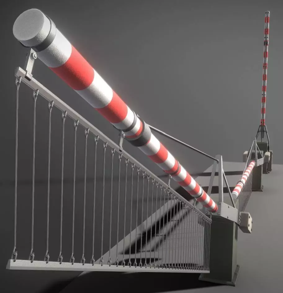 Low-Poly Railroad Barrier 4m with Protective Grid Low-poly 3D model_0