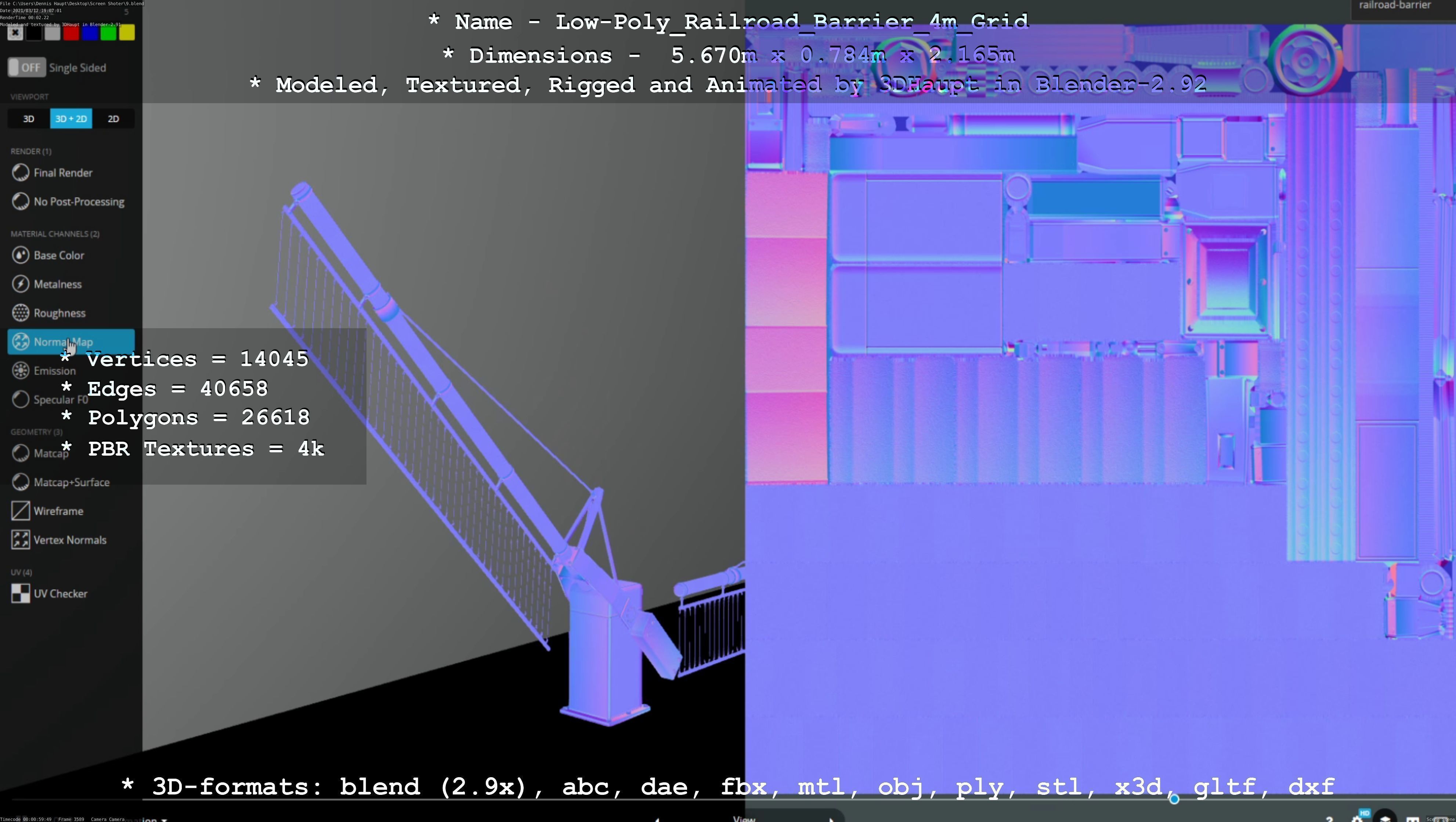 Low-Poly Railroad Barrier 4m with Protective Grid Low-poly 3D model_19