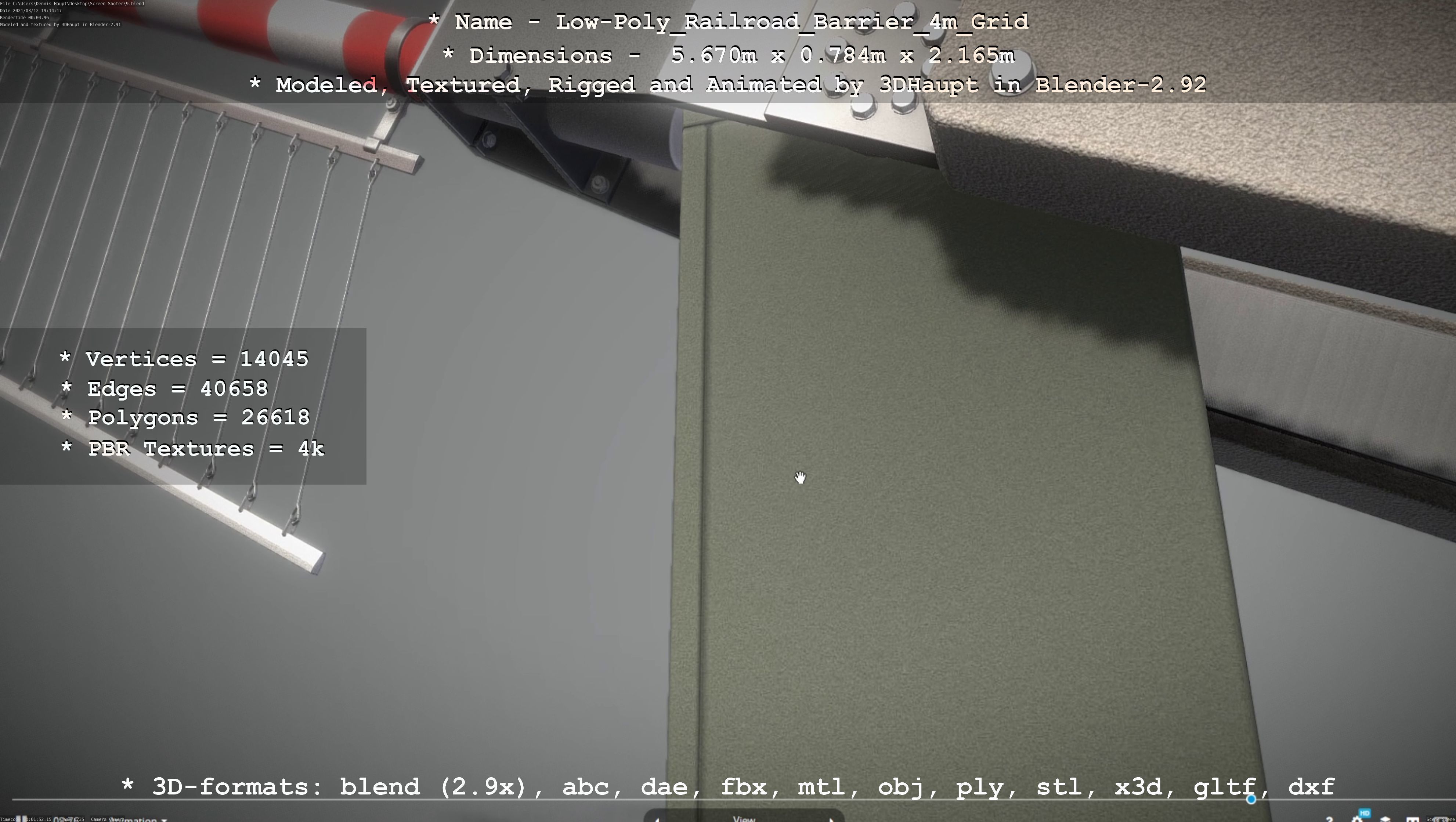 Low-Poly Railroad Barrier 4m with Protective Grid Low-poly 3D model_34